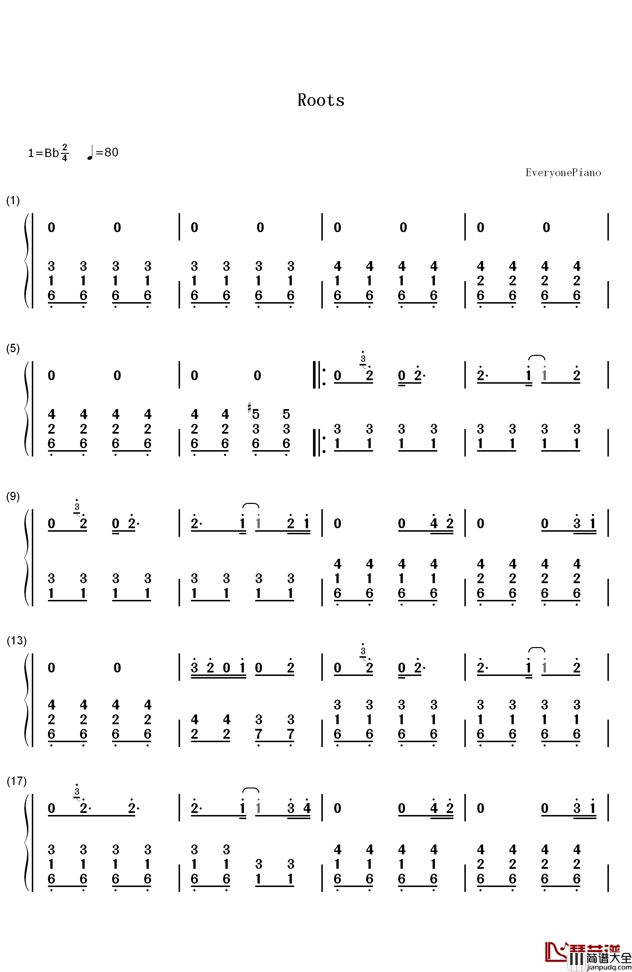 Roots钢琴简谱_数字双手_Imagine_Dragons