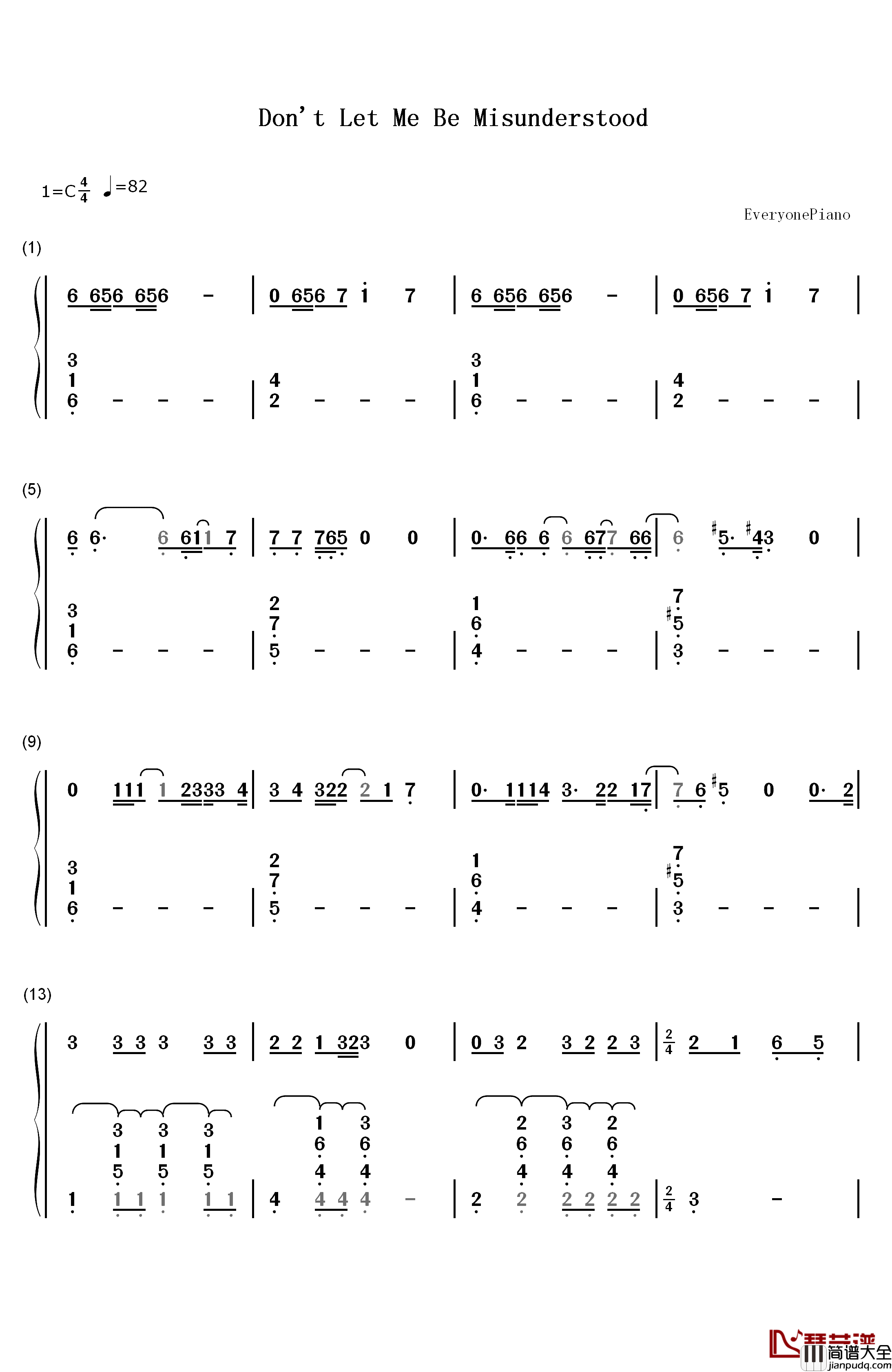 Don't_Let_Me_Be_Misunderstood钢琴简谱_数字双手_Lana_Del_Rey