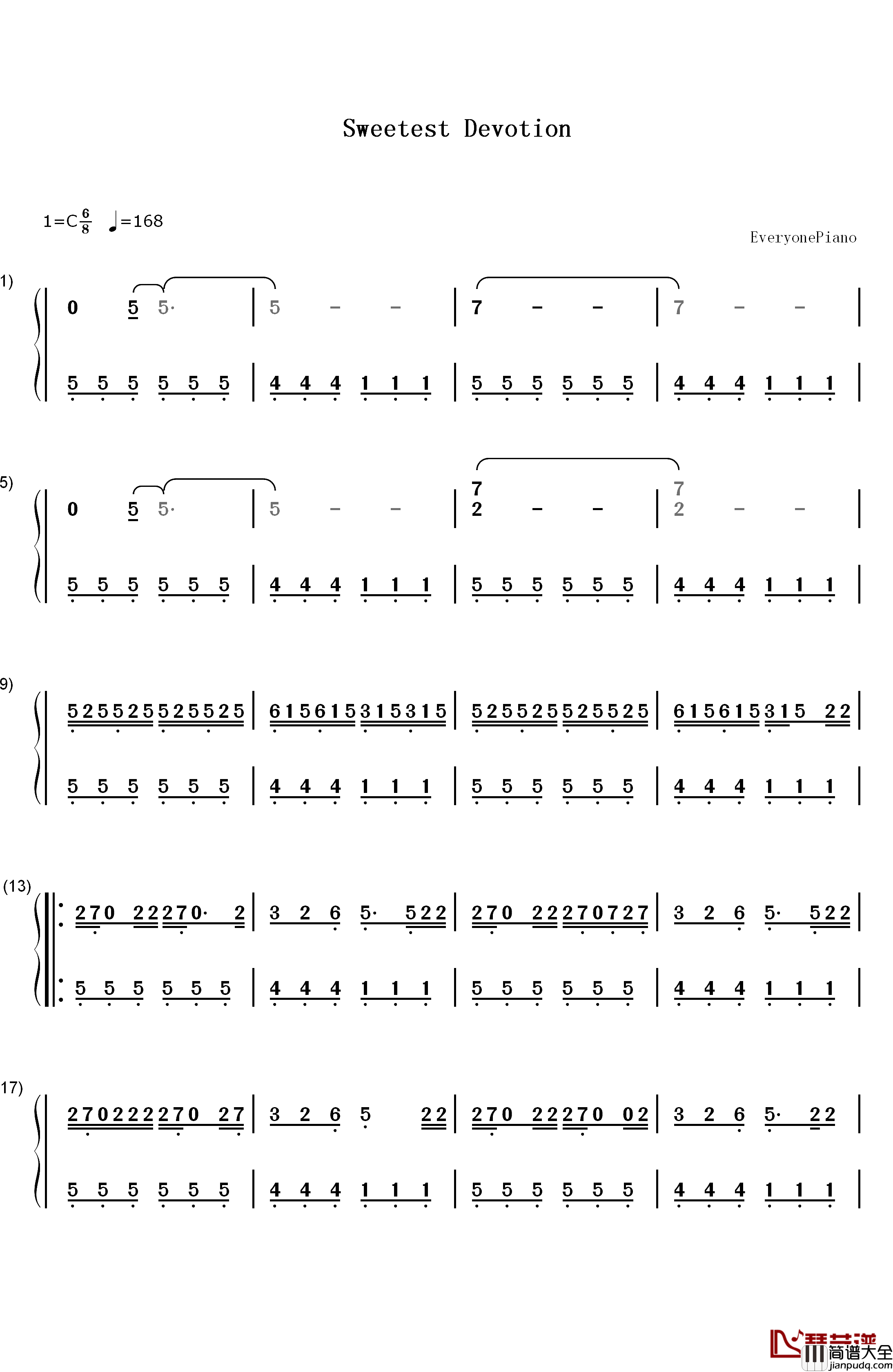 Sweetest_Devotion钢琴简谱_数字双手_Adele