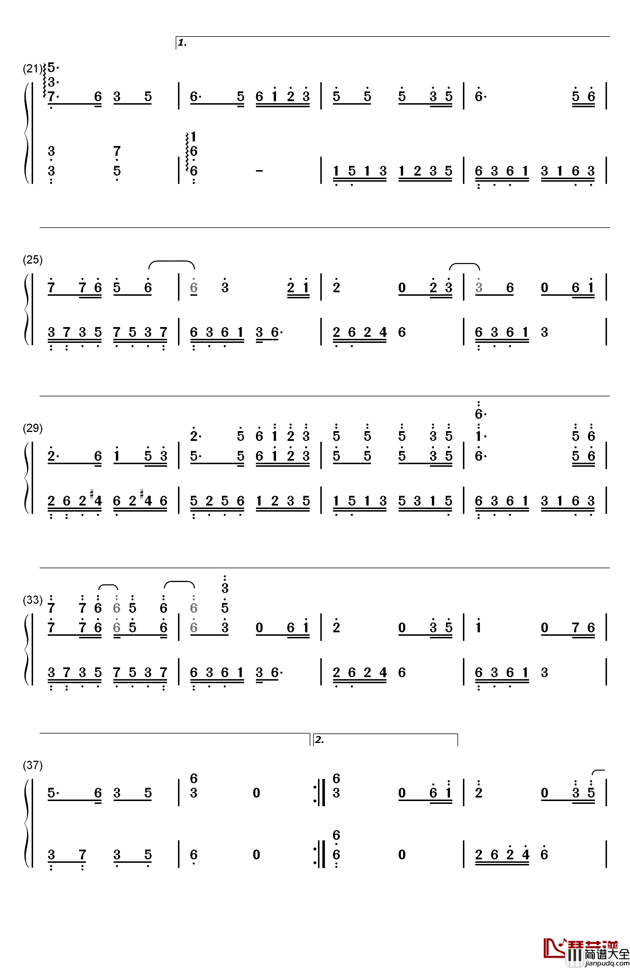 渴望钢琴简谱_数字双手_毛阿敏