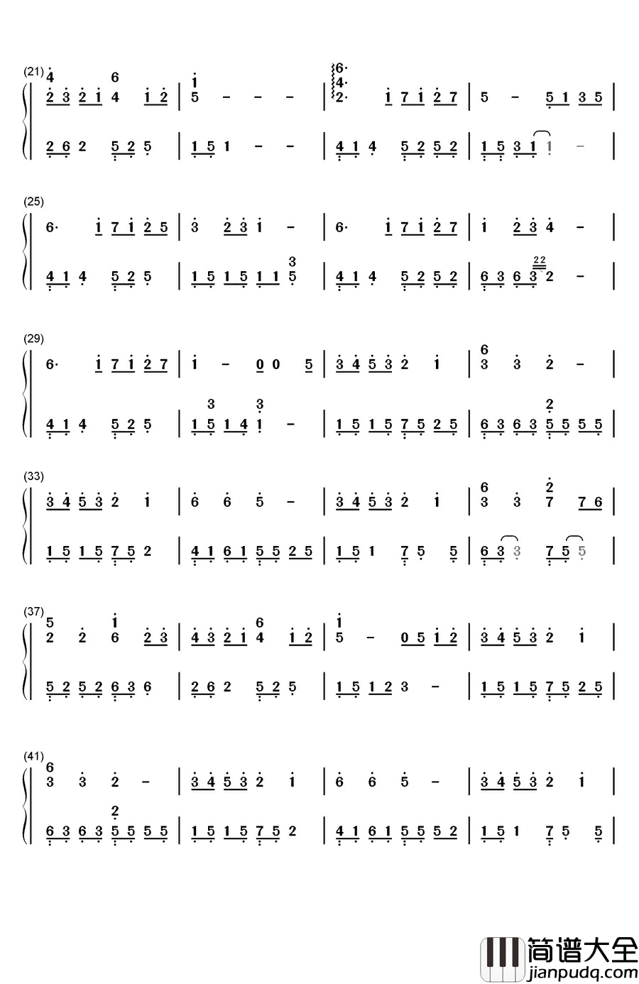 雪之梦钢琴简谱_数字双手_班得瑞__Bandari