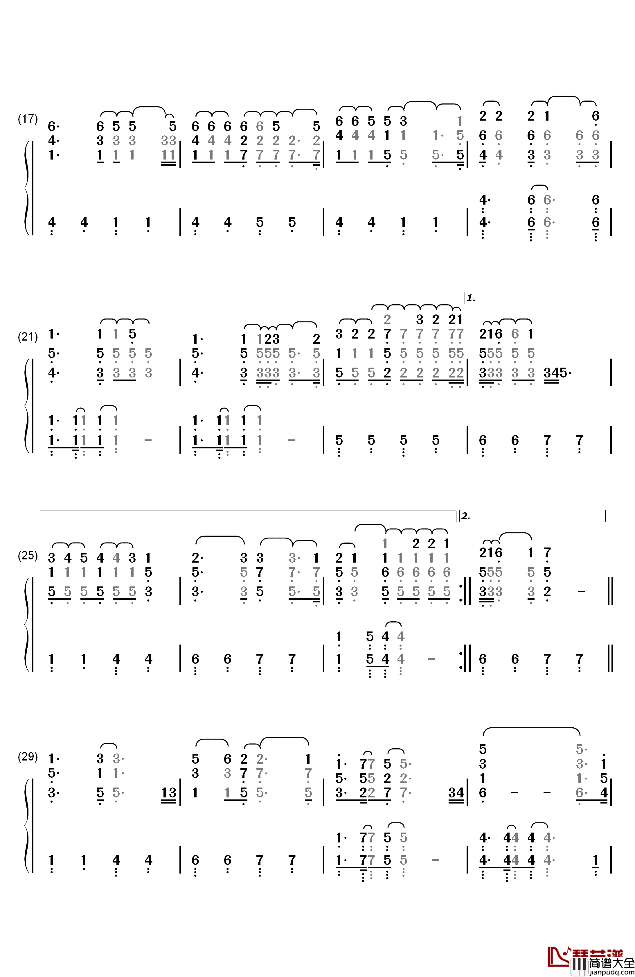 True_Colors钢琴简谱_数字双手_Cyndi_Lauper