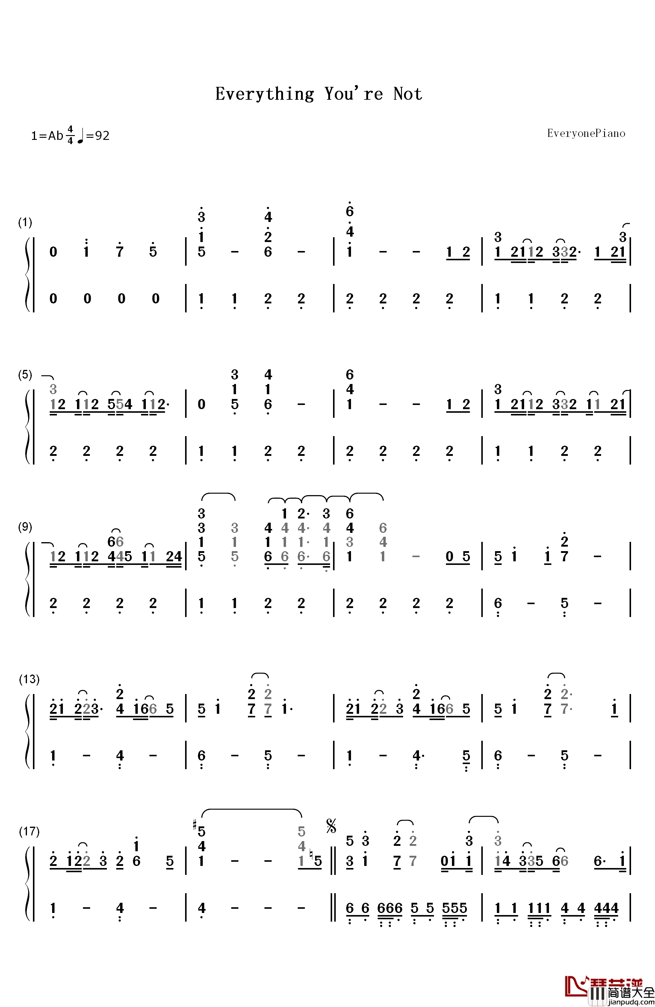 Everything_You're_Not钢琴简谱_数字双手_Demi_Lovato