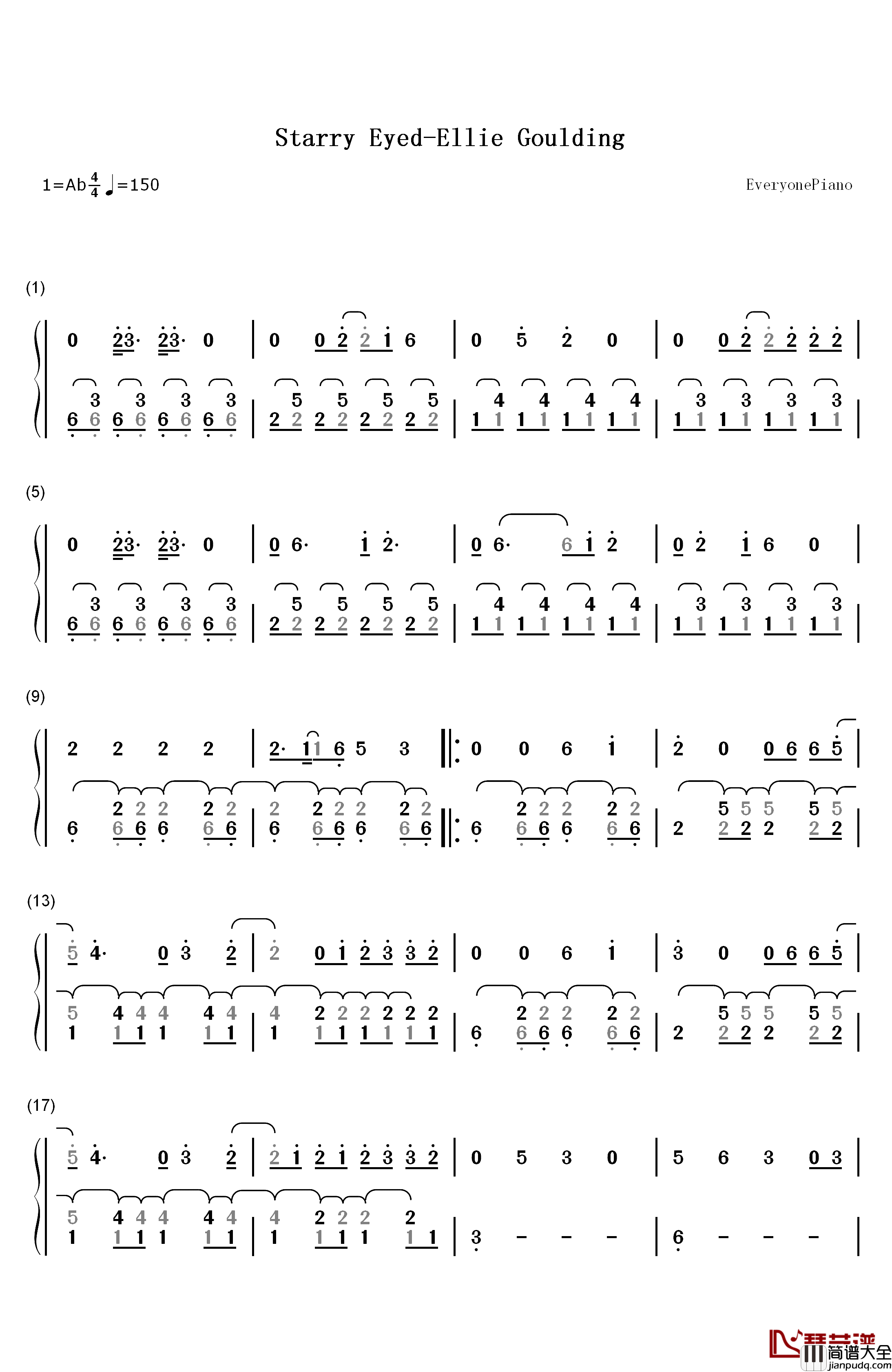 Starry_Eyed钢琴简谱_数字双手_Ellie_Goulding