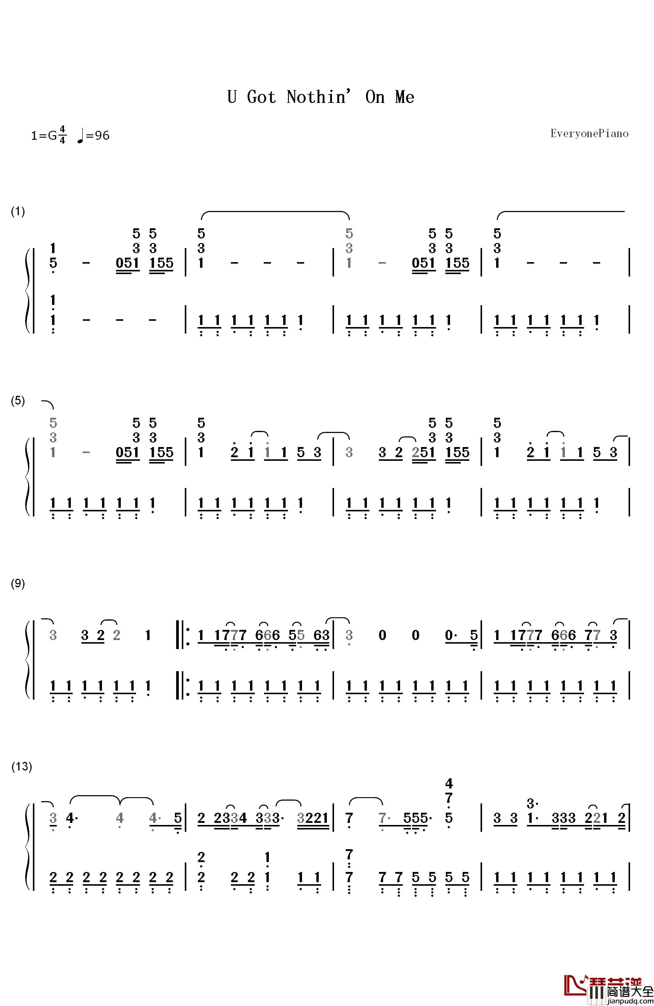 U_Got_Nothin'_on_Me钢琴简谱_数字双手_Demi_Lovato