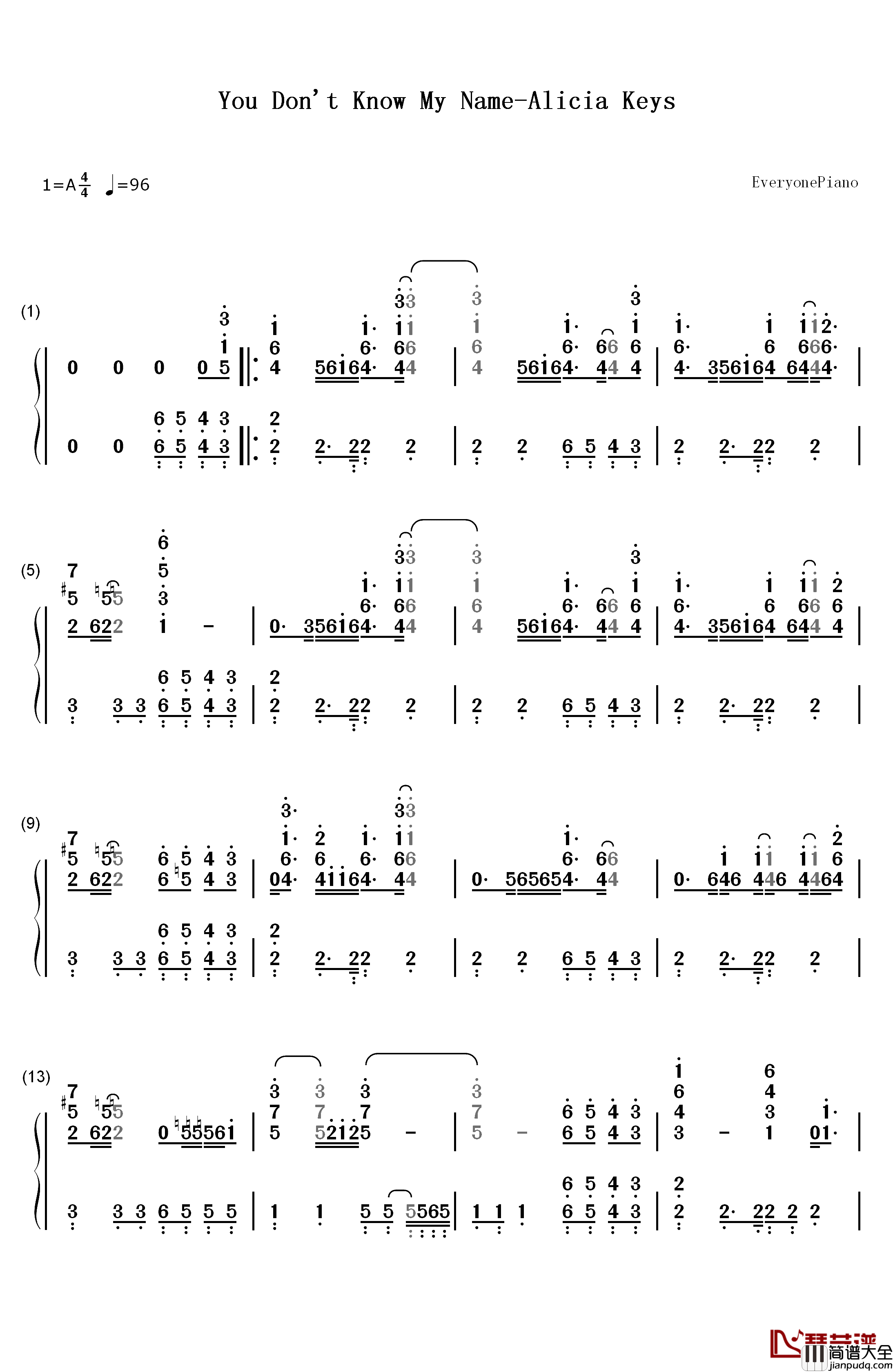 You_Don't_Know_My_Name钢琴简谱_数字双手_Alicia_Keys