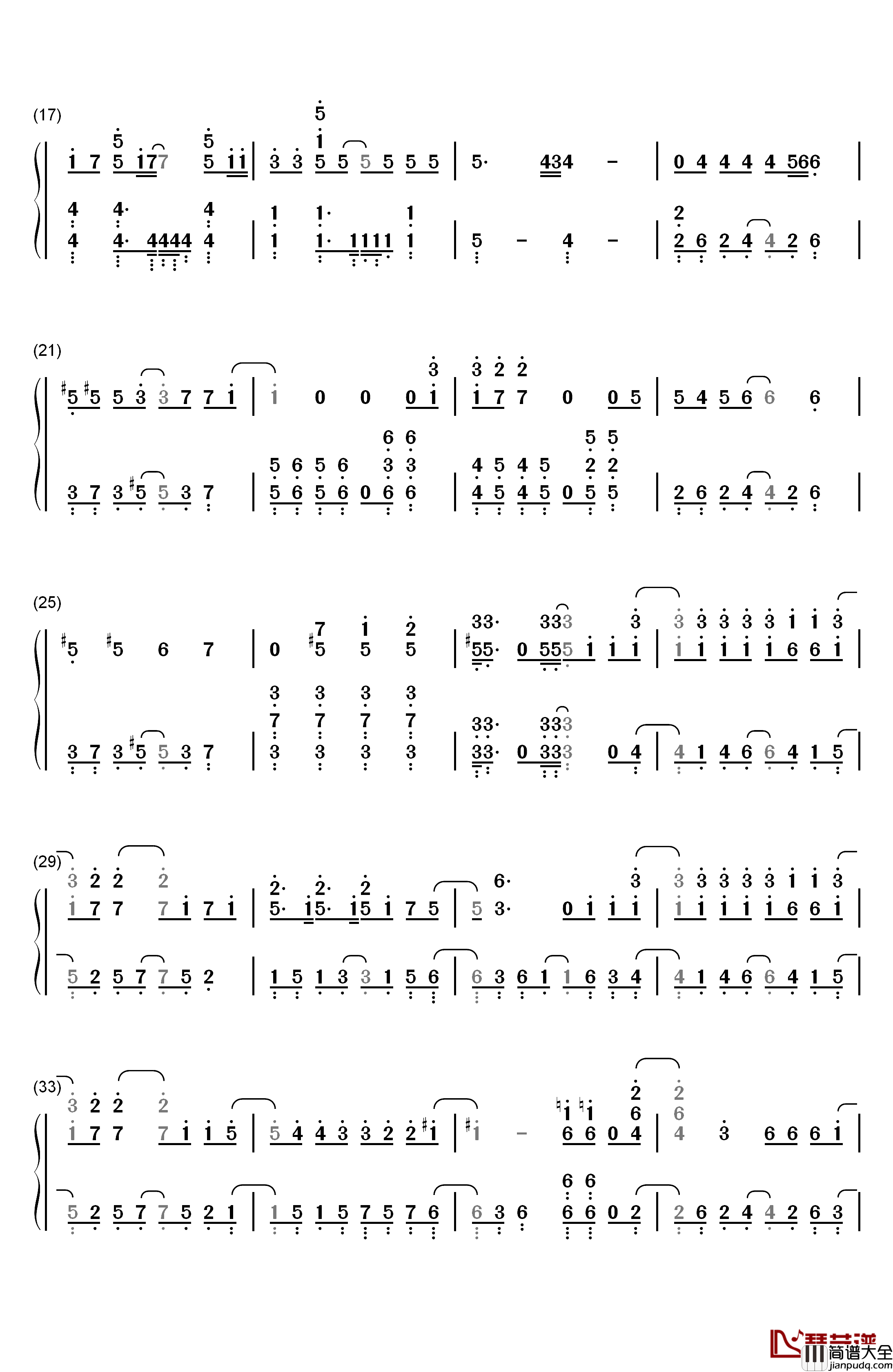 瞬く星の下で钢琴简谱_数字双手_ポルノグラフィティ(色情涂鸦)