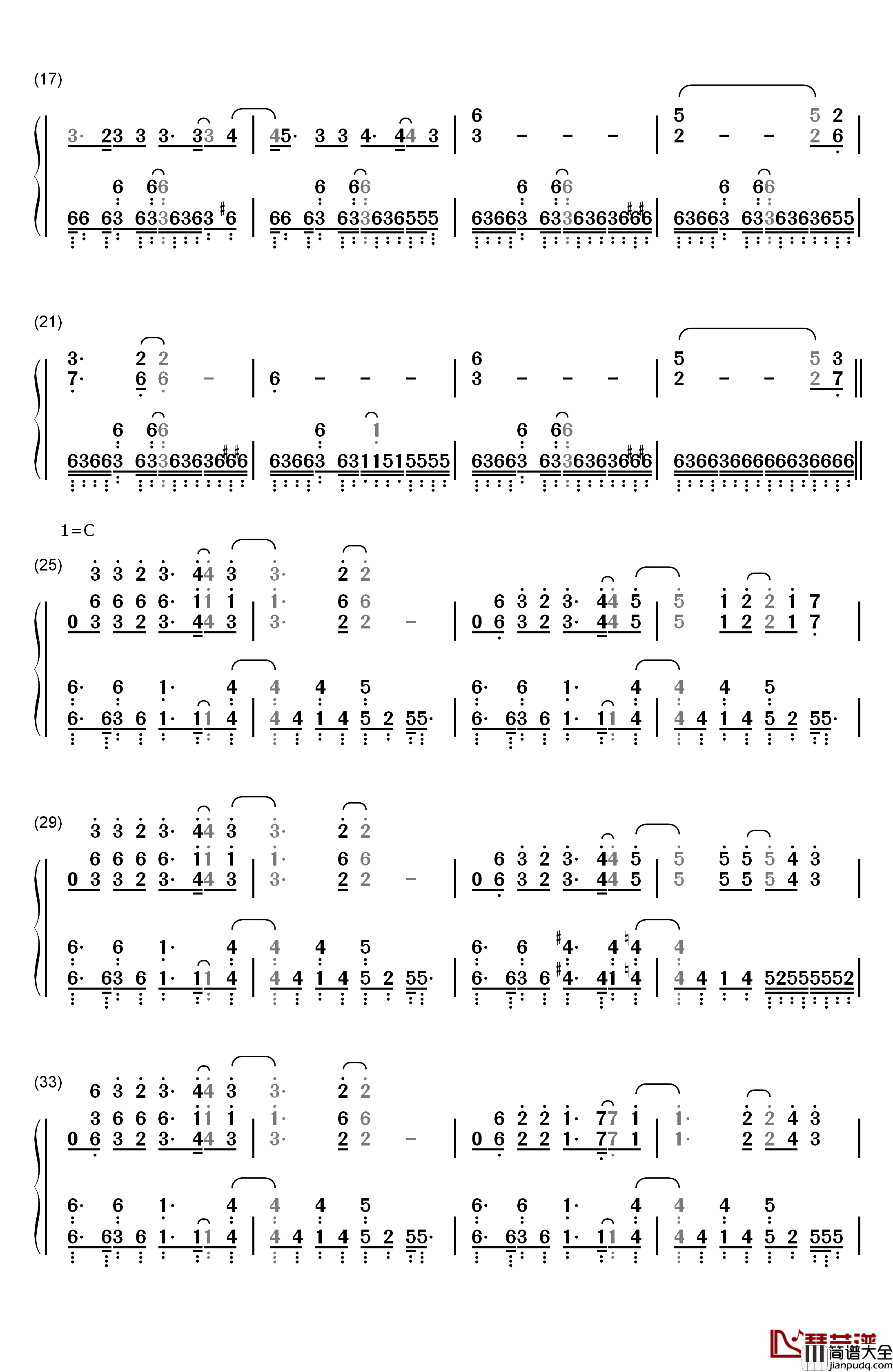 One_Reason钢琴简谱_数字双手_fade
