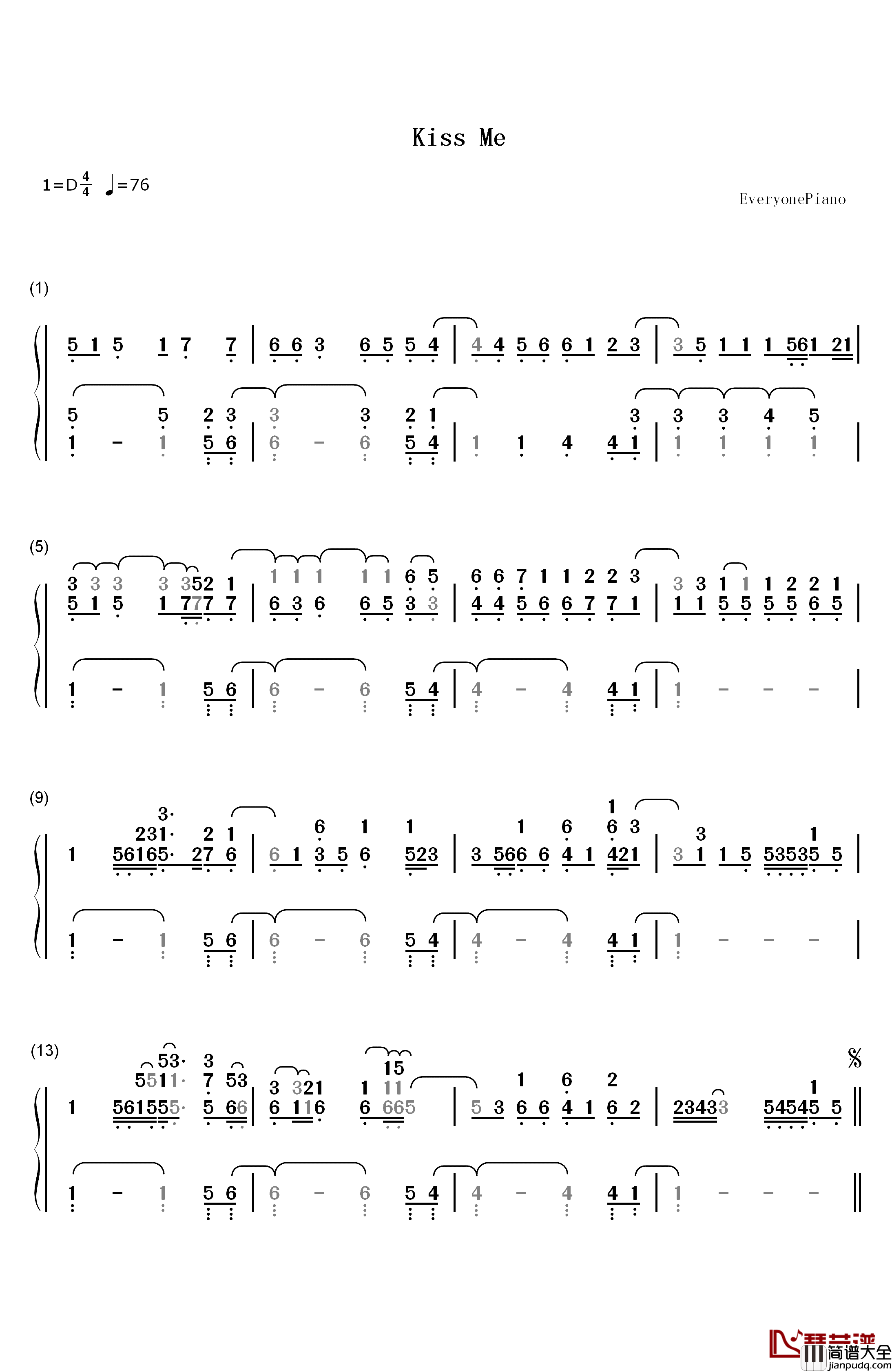 Kiss__Me钢琴简谱_数字双手_Ed_Sheeran