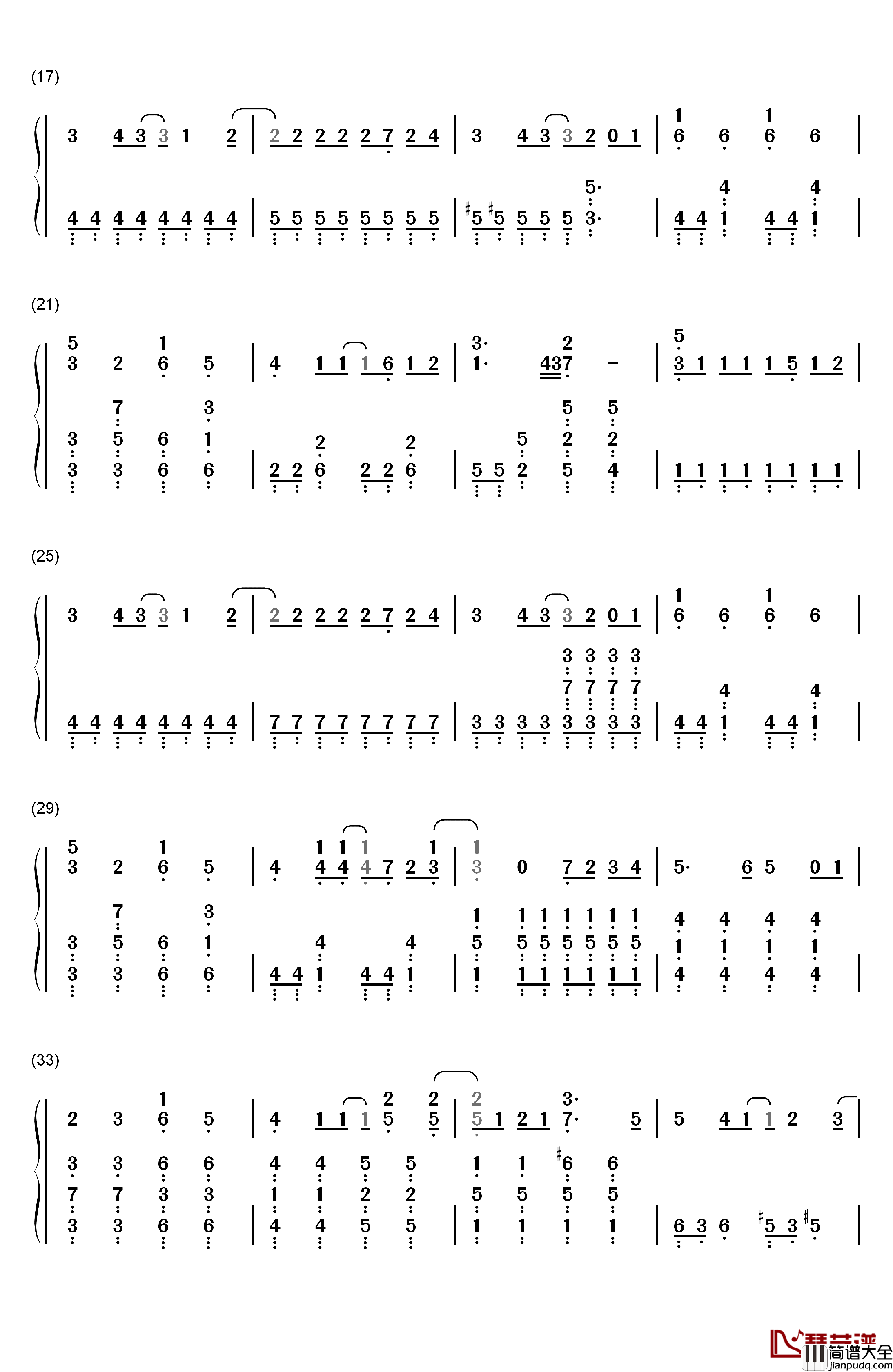 纯真Always钢琴简谱_数字双手_田所梓