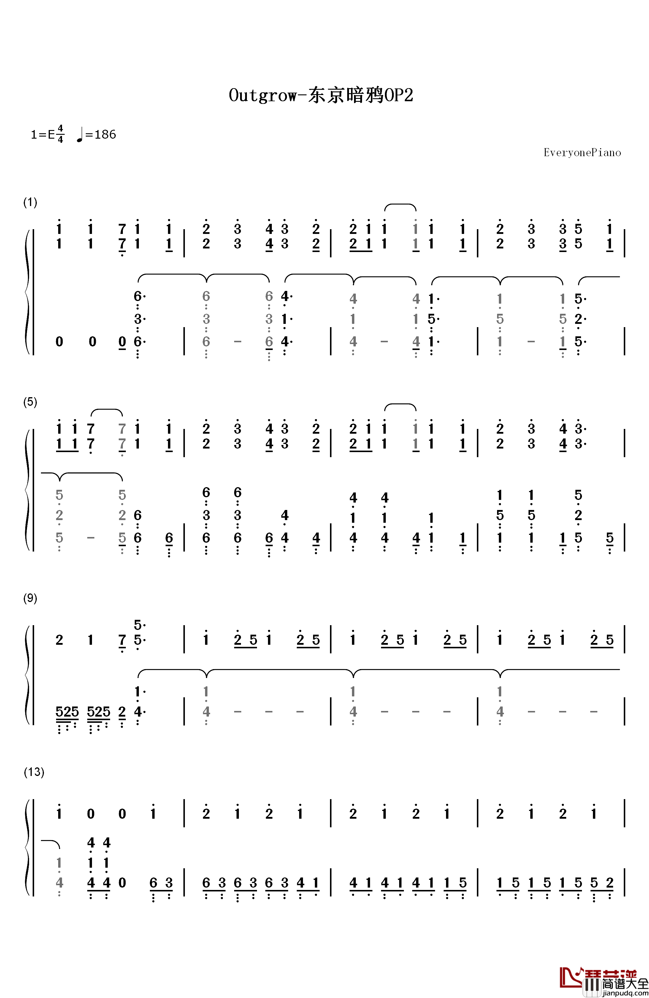 Outgrow钢琴简谱_数字双手_Gero
