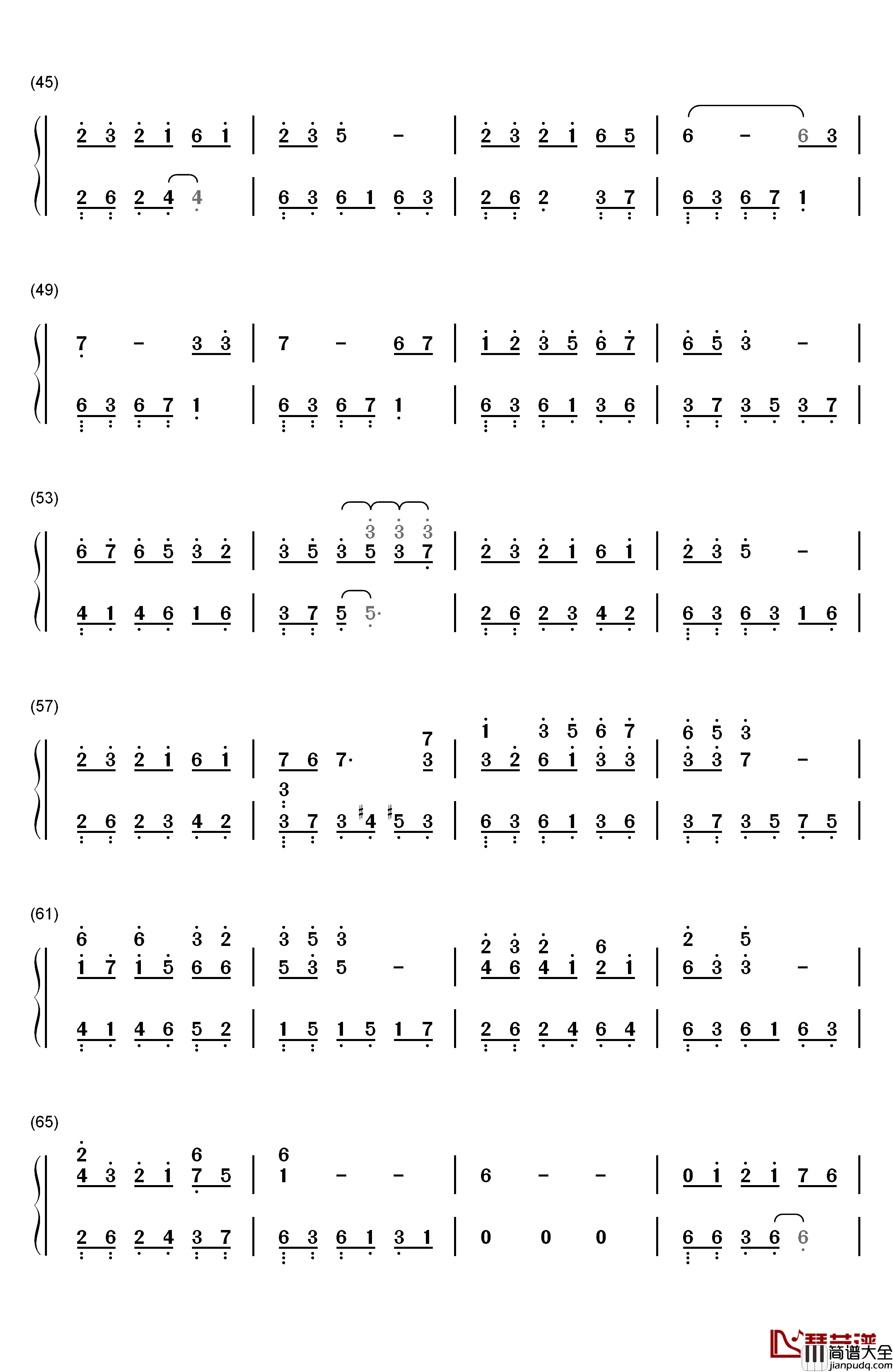 小小钢琴简谱_数字双手_小小_容祖儿