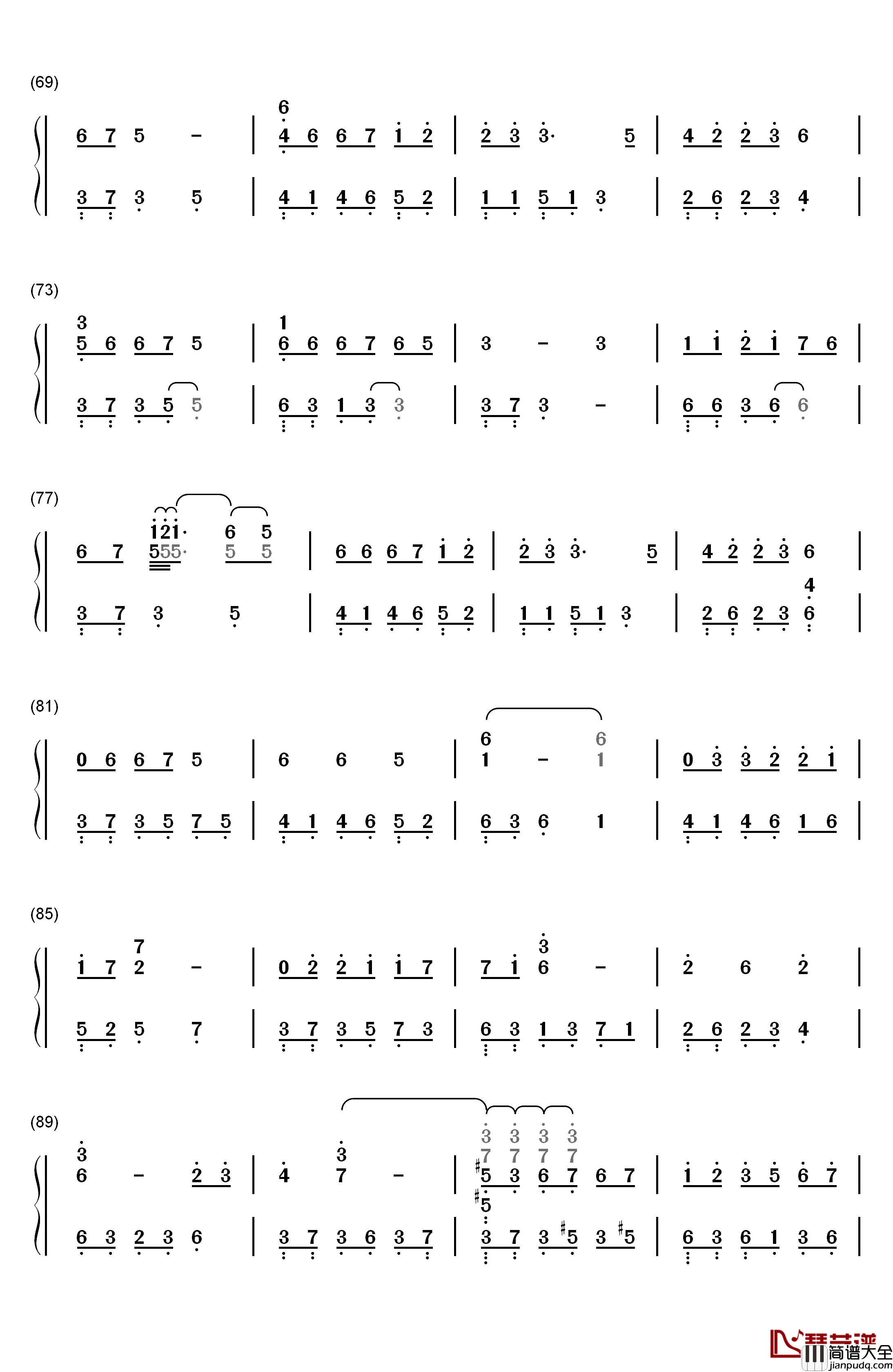 小小钢琴简谱_数字双手_小小_容祖儿