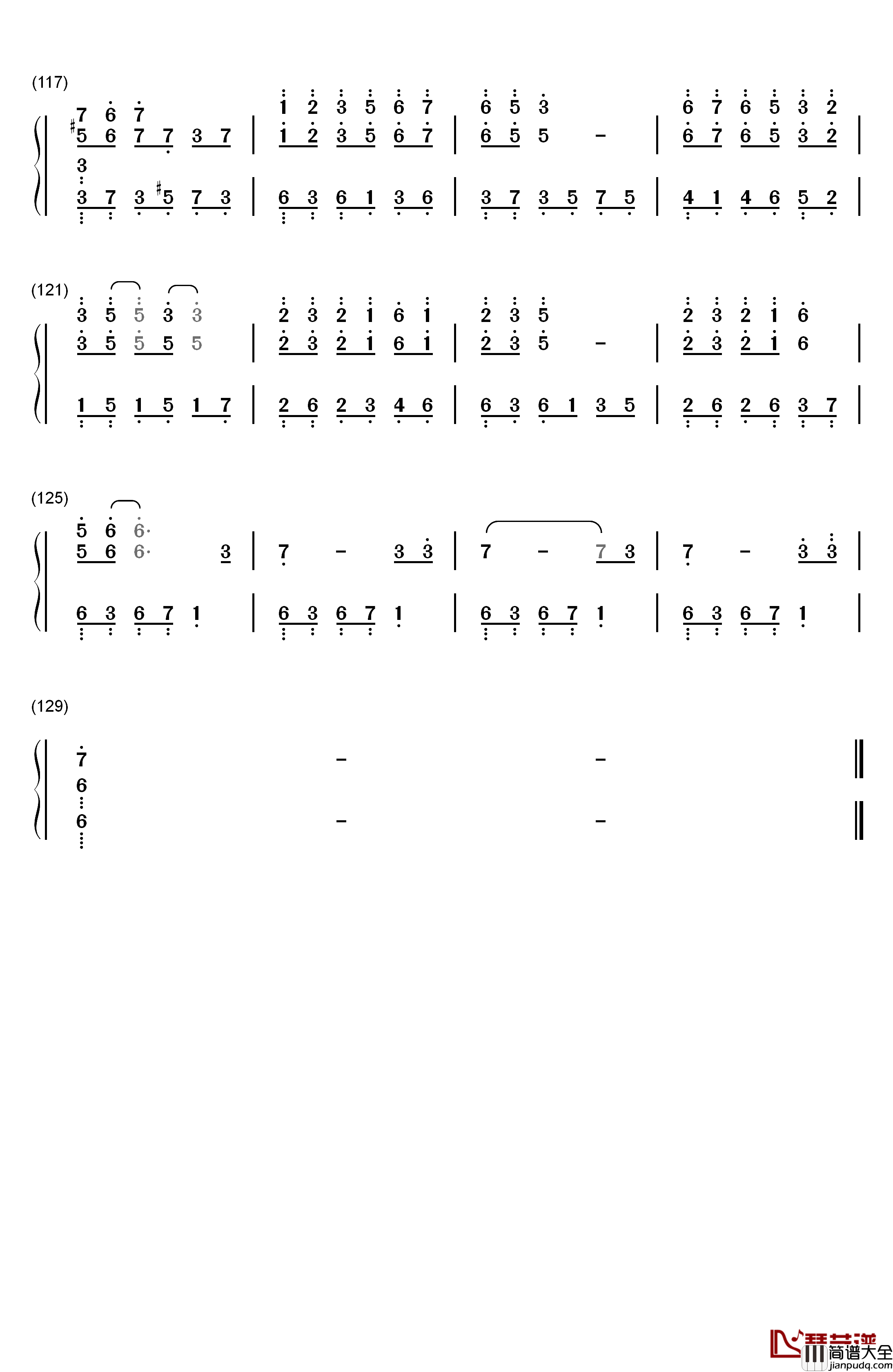 小小钢琴简谱_数字双手_小小_容祖儿