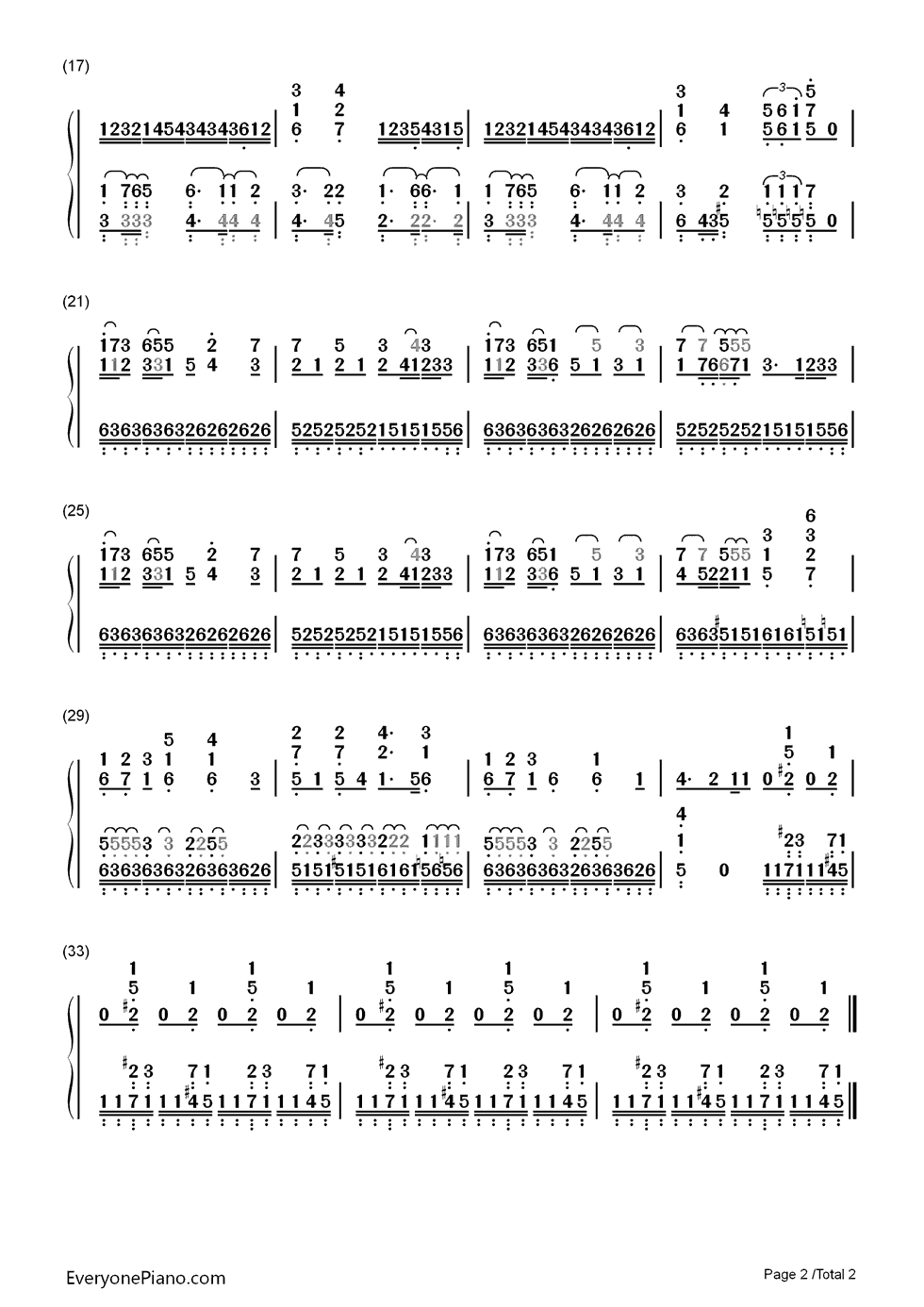 切り札钢琴简谱_数字双手_cinema_staff