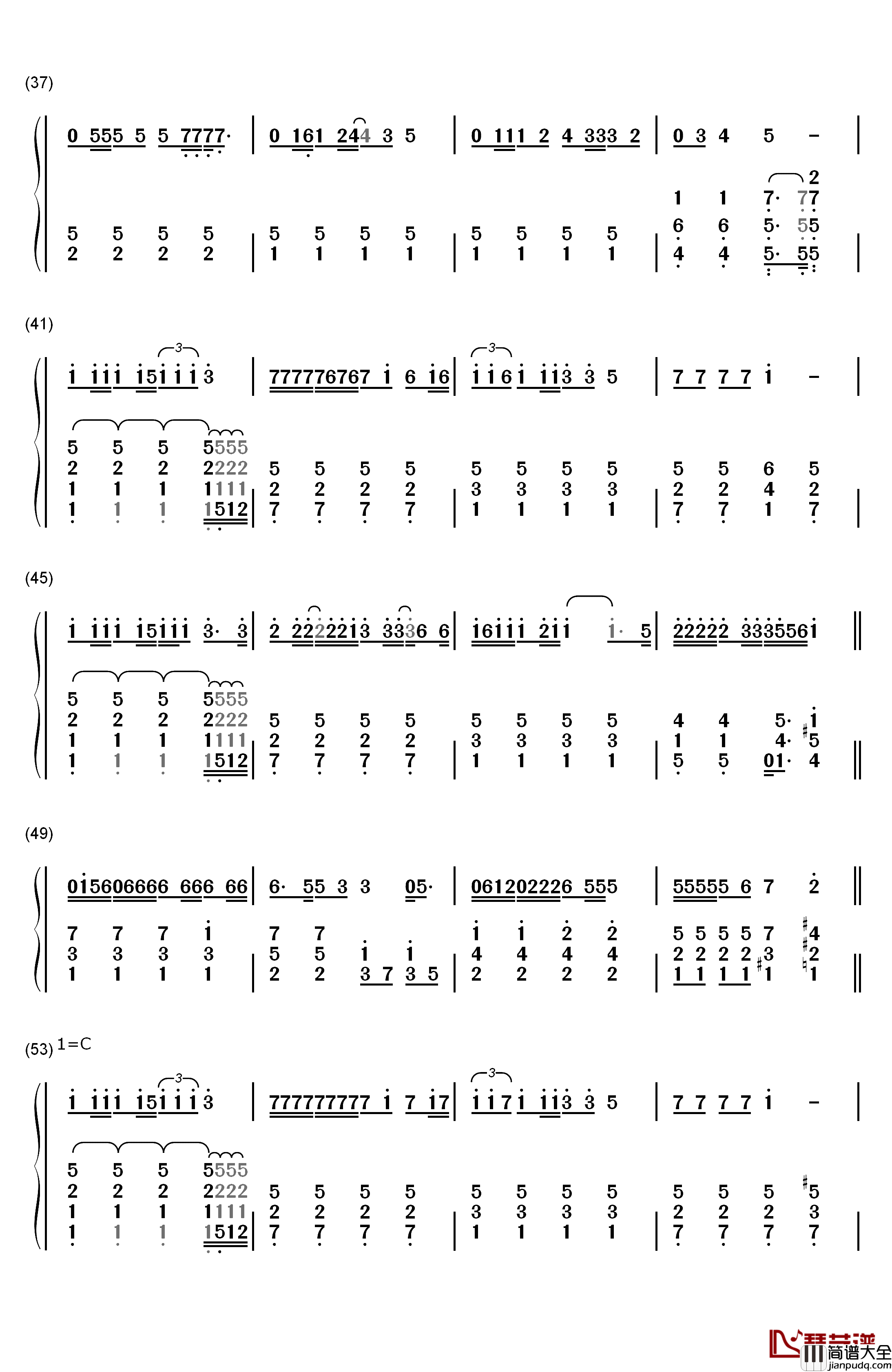 野子钢琴简谱_数字双手_苏运莹
