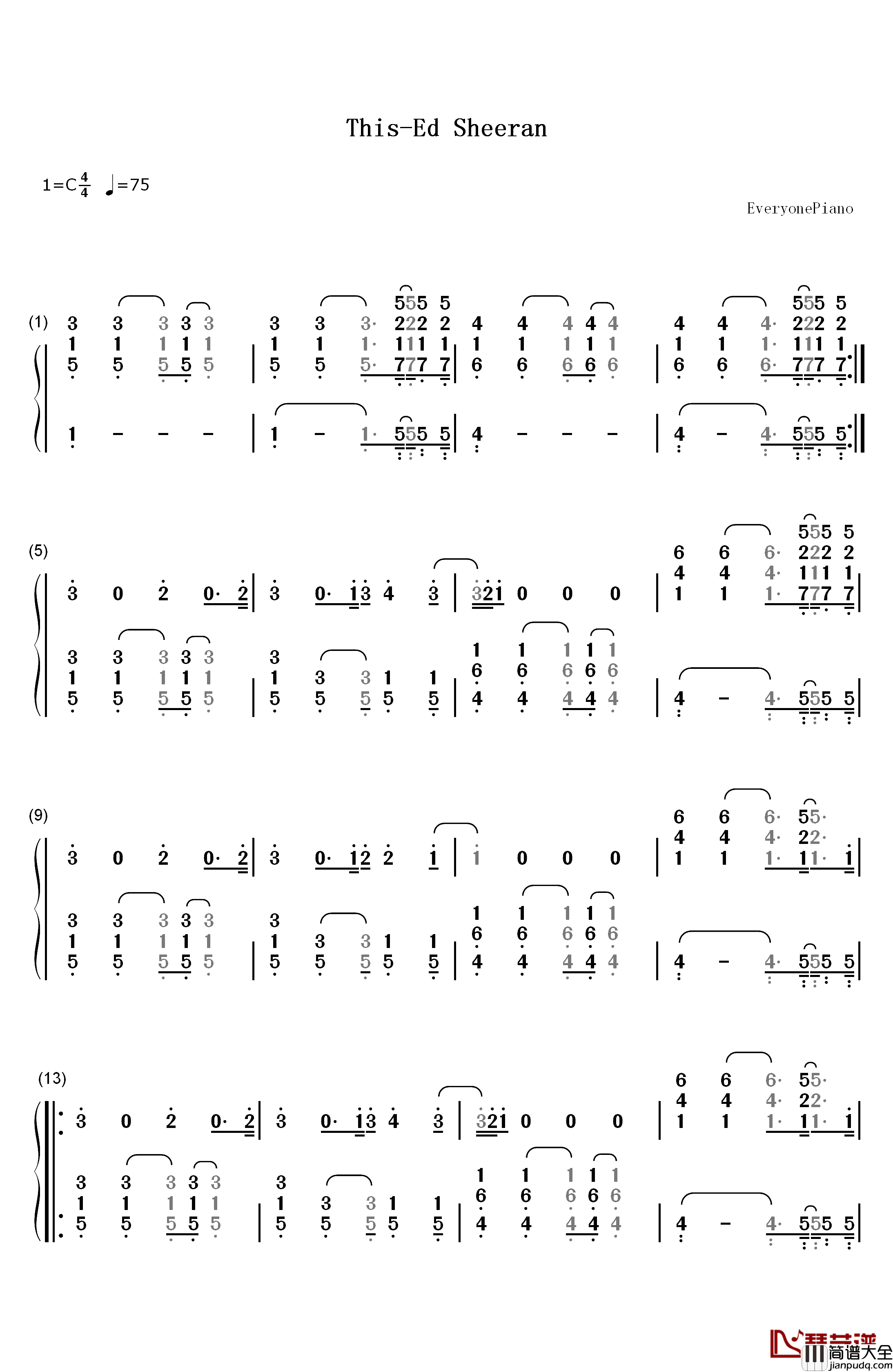 This钢琴简谱_数字双手_Ed_Sheeran