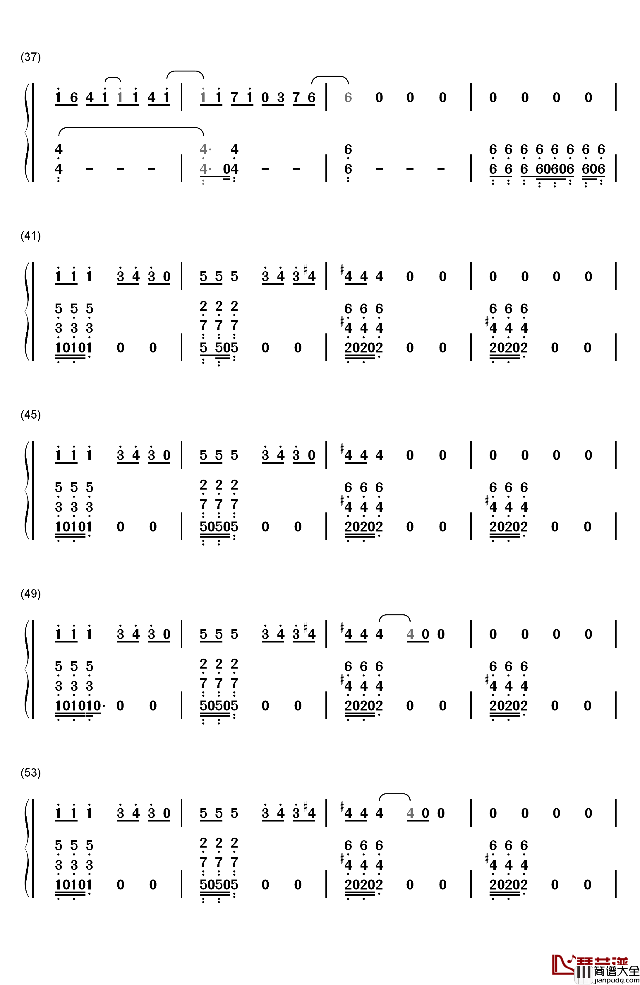初学者钢琴简谱_数字双手_薛之谦