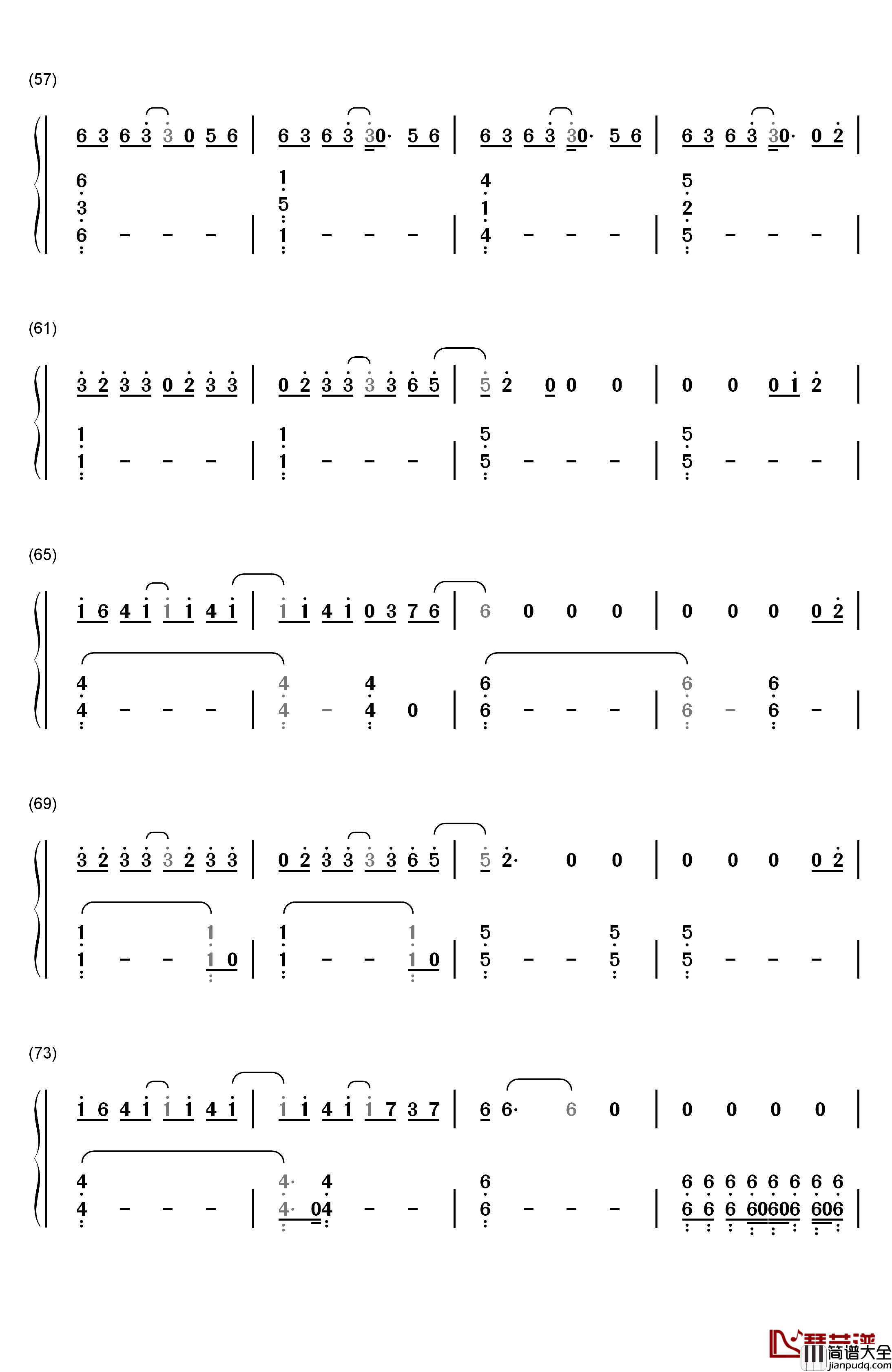 初学者钢琴简谱_数字双手_薛之谦