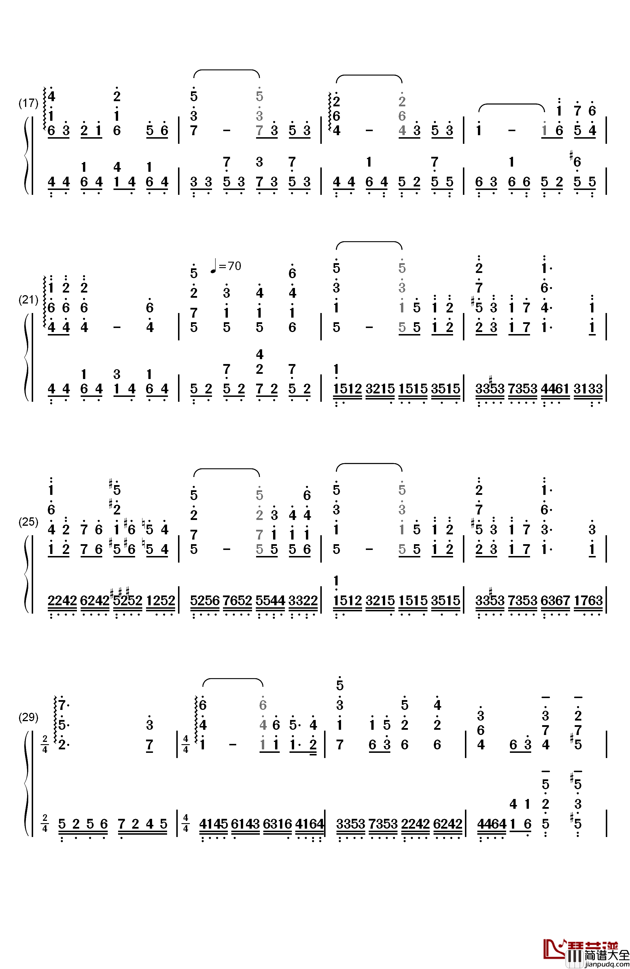 阿希达卡与珊_钢琴简谱_数字双手_久石让_宫崎骏
