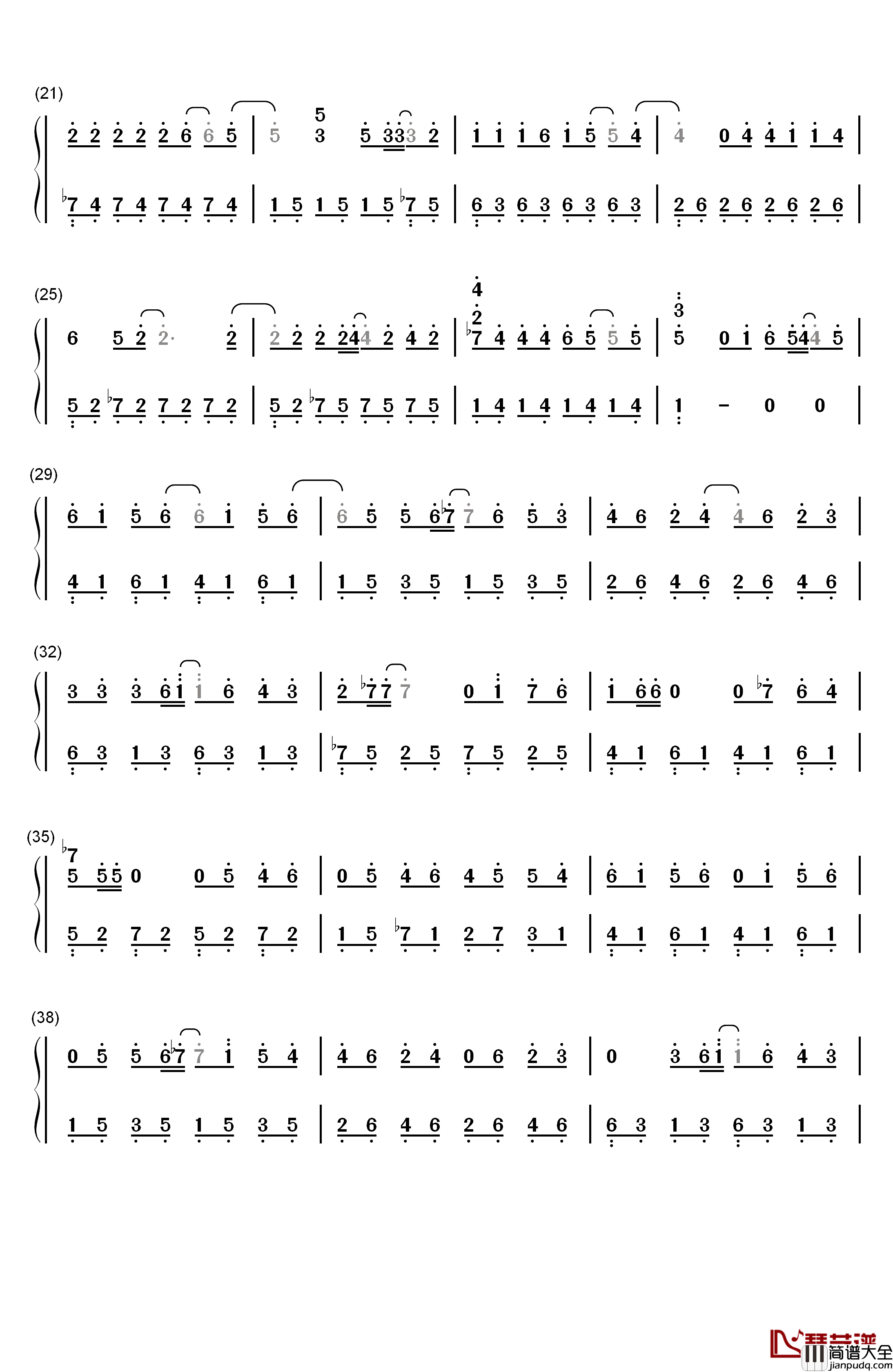 小幸运简单版钢琴简谱_数字双手_田馥甄