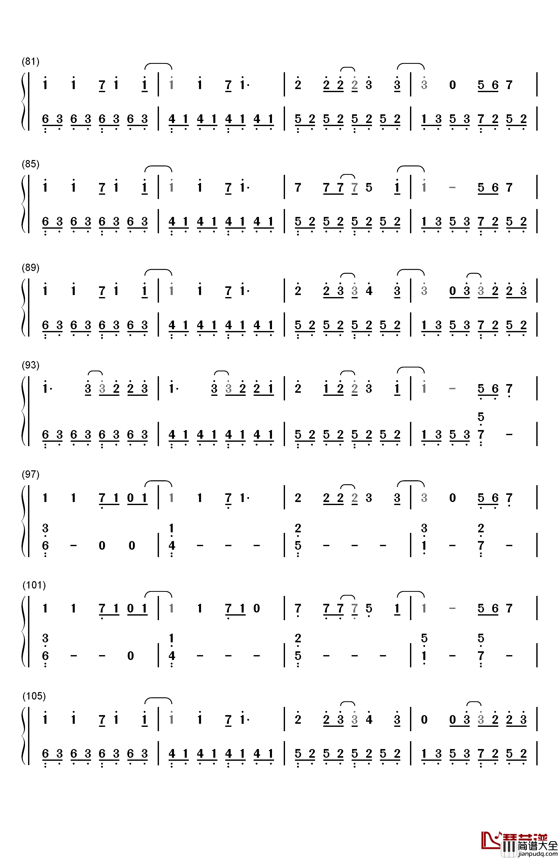 阳光宅男钢琴简谱_数字双手_周杰伦