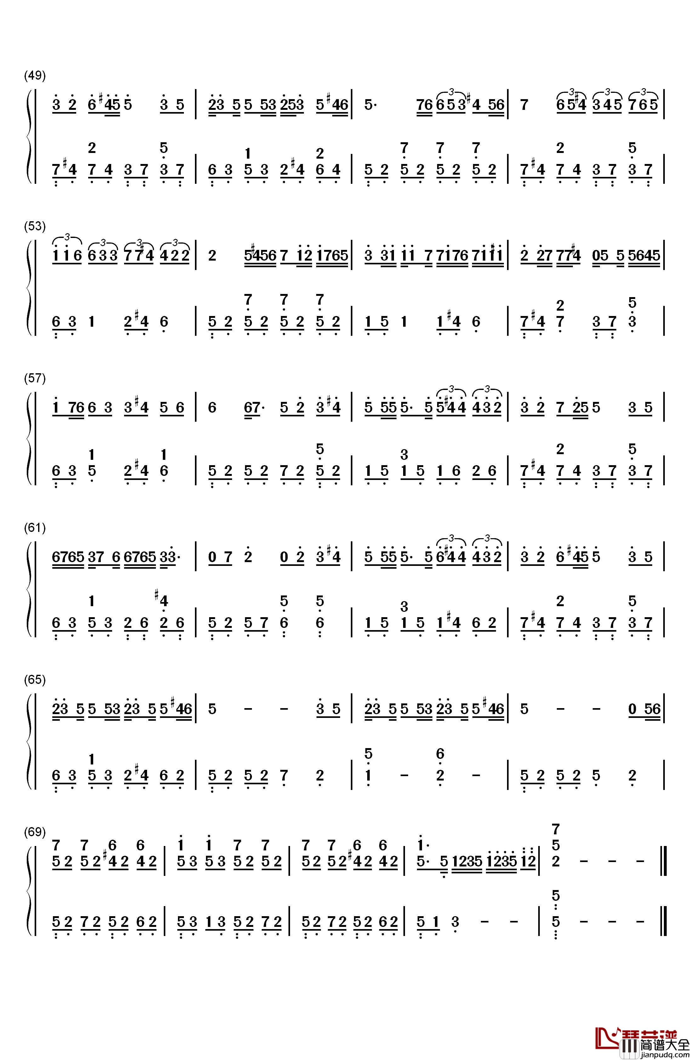 幸福不是情歌钢琴简谱_数字双手_刘若英