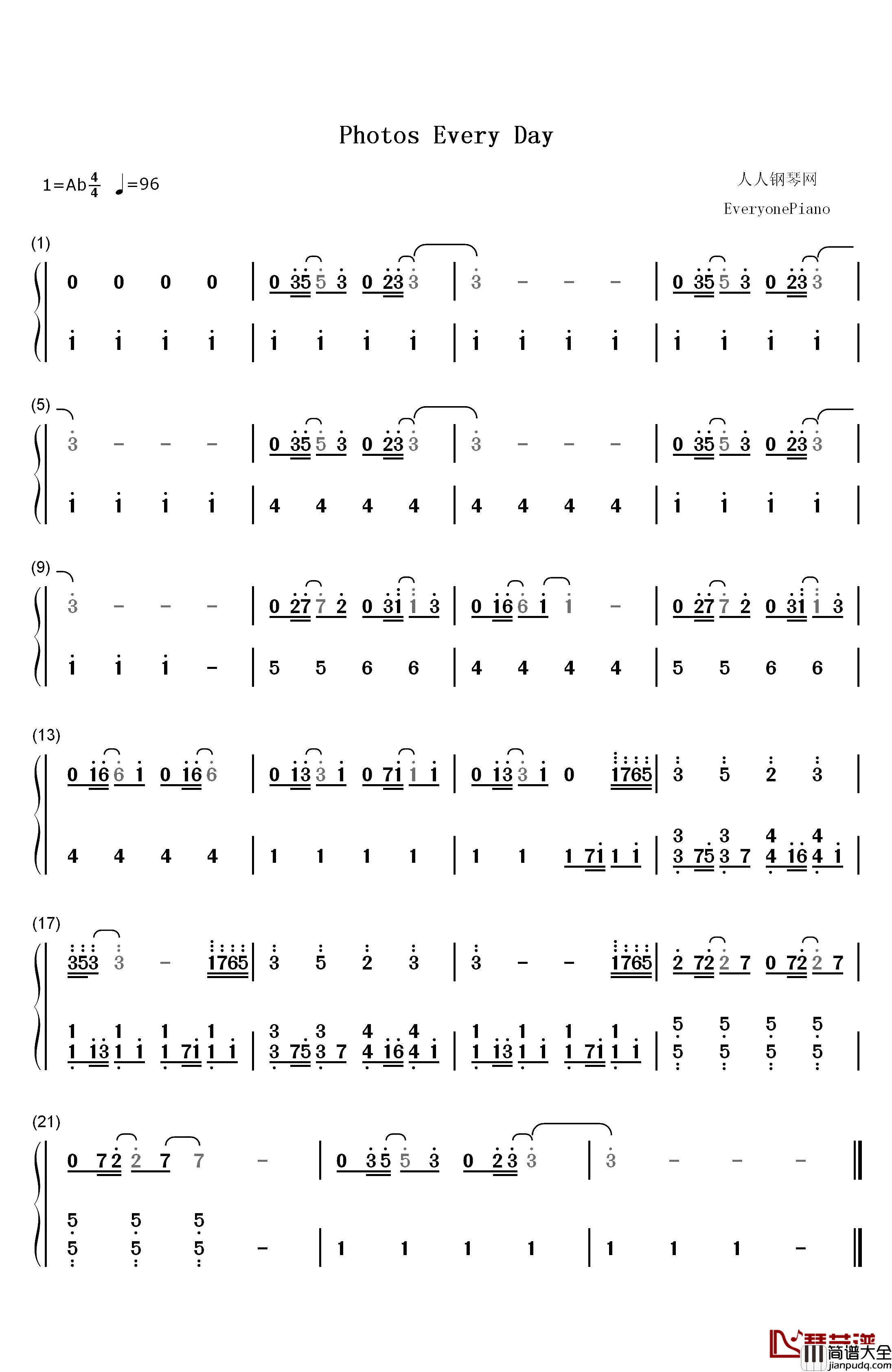 Photos_Every_Day钢琴简谱_数字双手_Rob_Simonsen