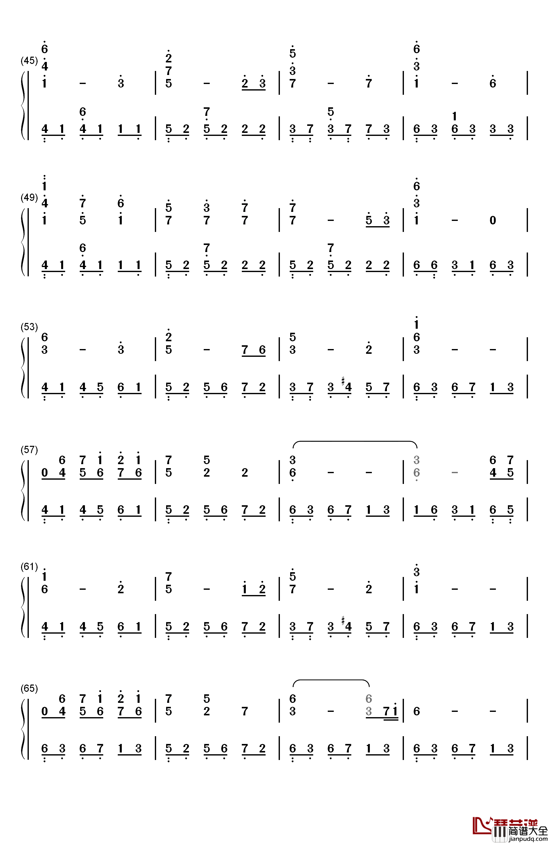 拥抱粉雪钢琴简谱_数字双手_饭冢雅弓