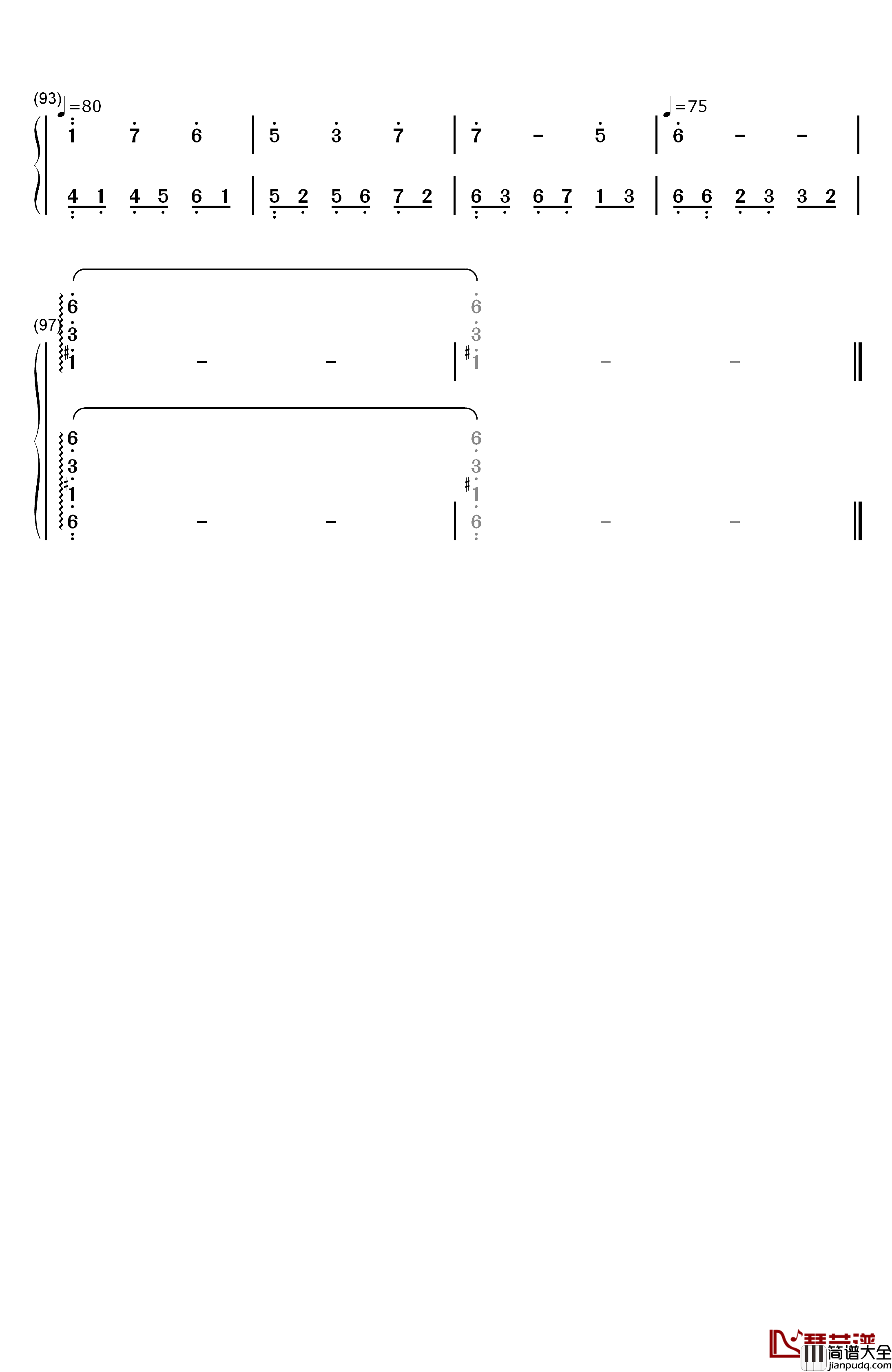 拥抱粉雪钢琴简谱_数字双手_饭冢雅弓