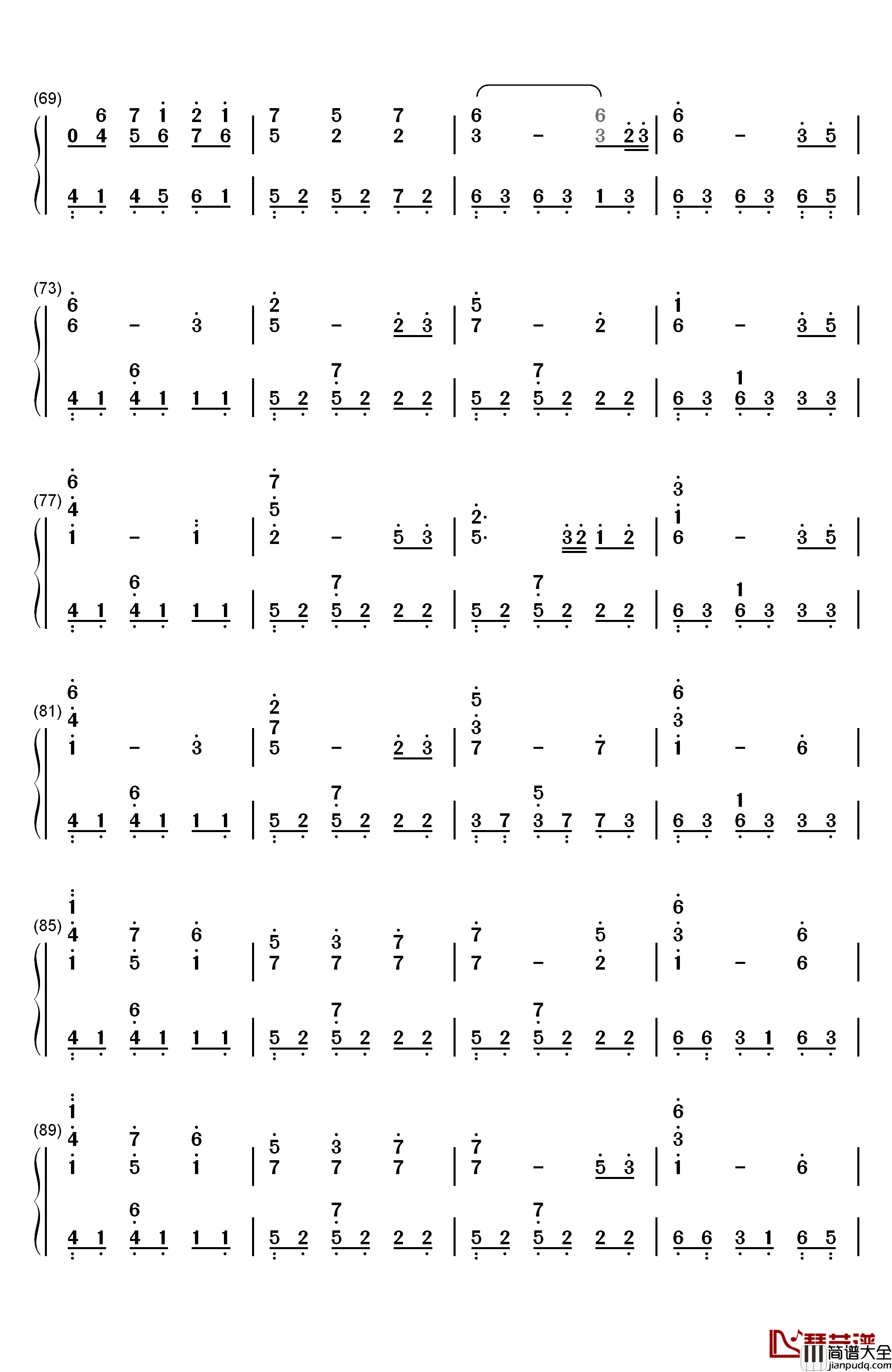 拥抱粉雪钢琴简谱_数字双手_饭冢雅弓