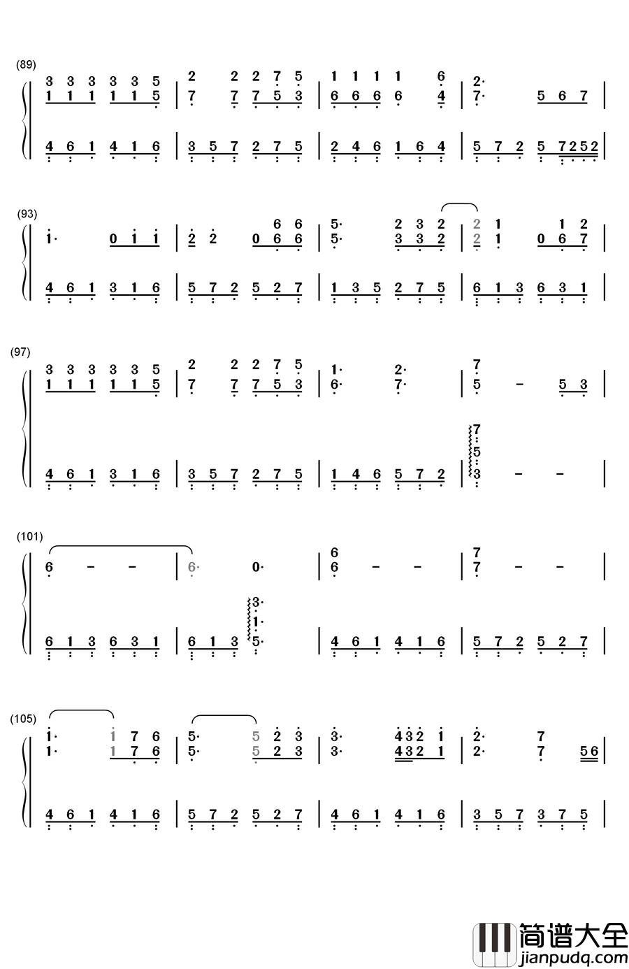 知心爱人钢琴简谱_数字双手_任静_付笛声