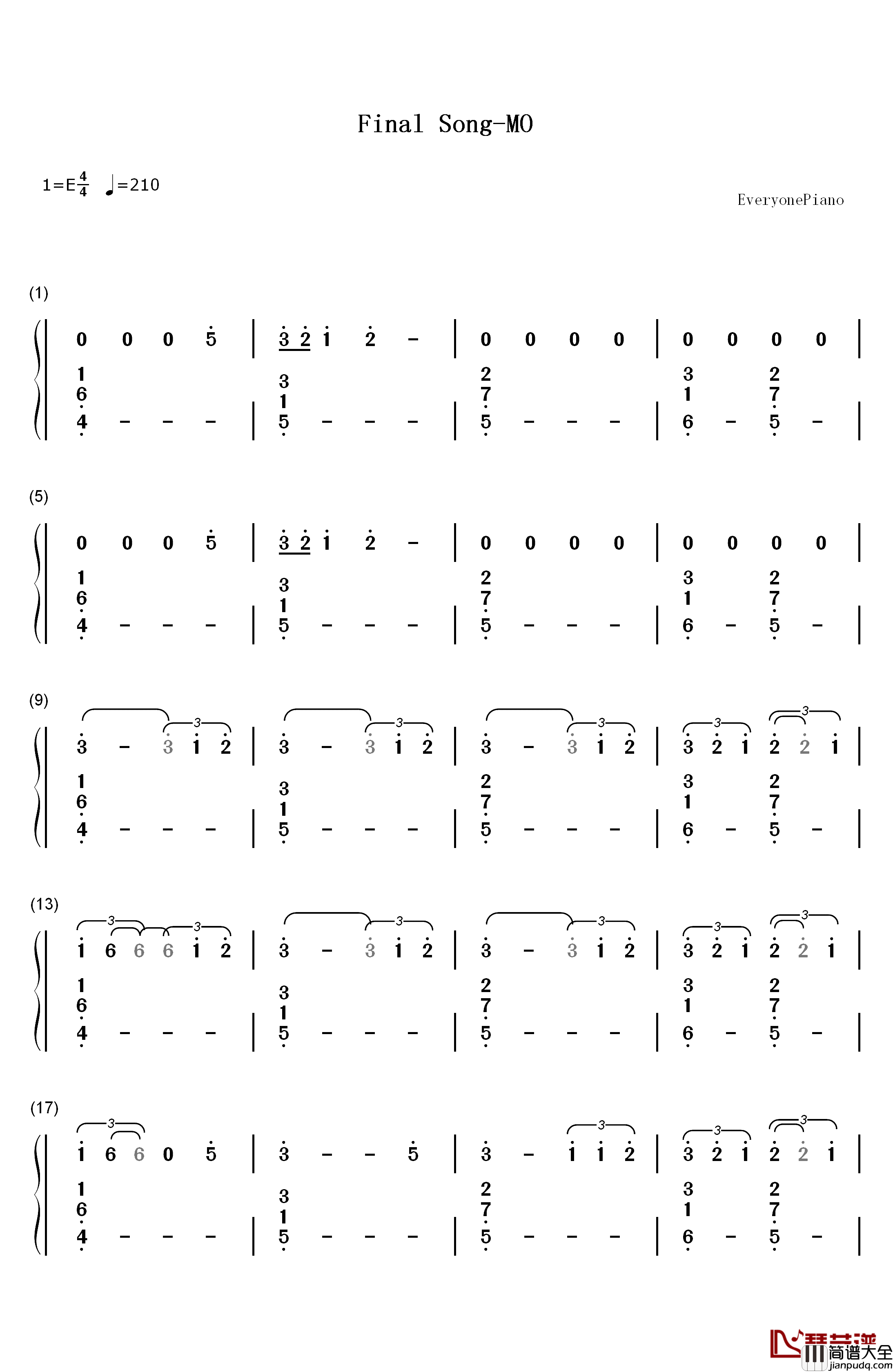 Final_Song钢琴简谱_数字双手_MO