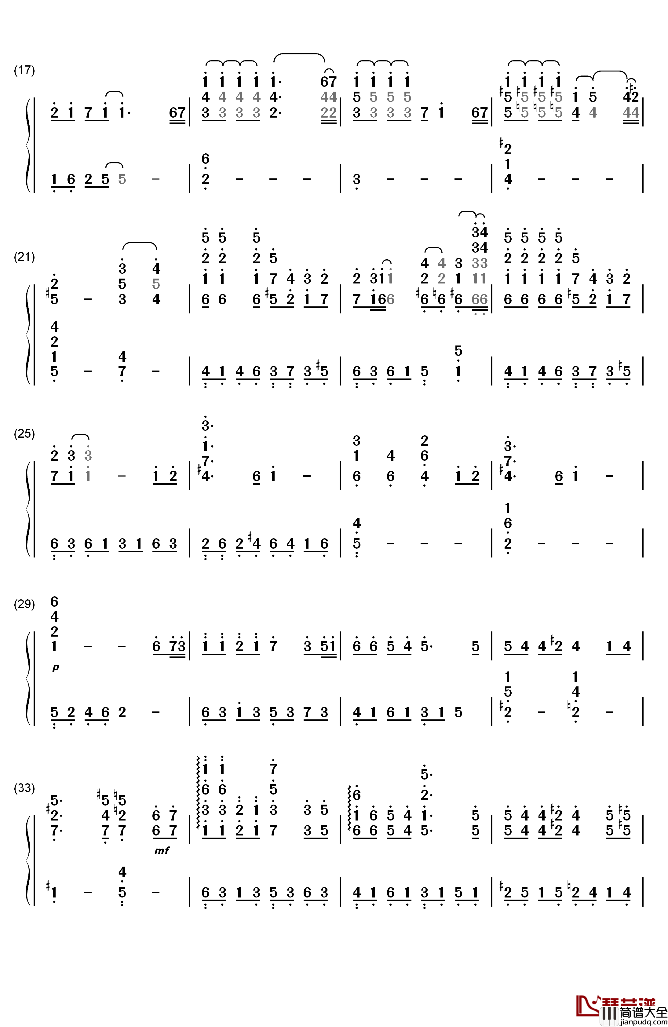 _千与千寻_钢琴简谱_数字双手_久石让_宫崎骏