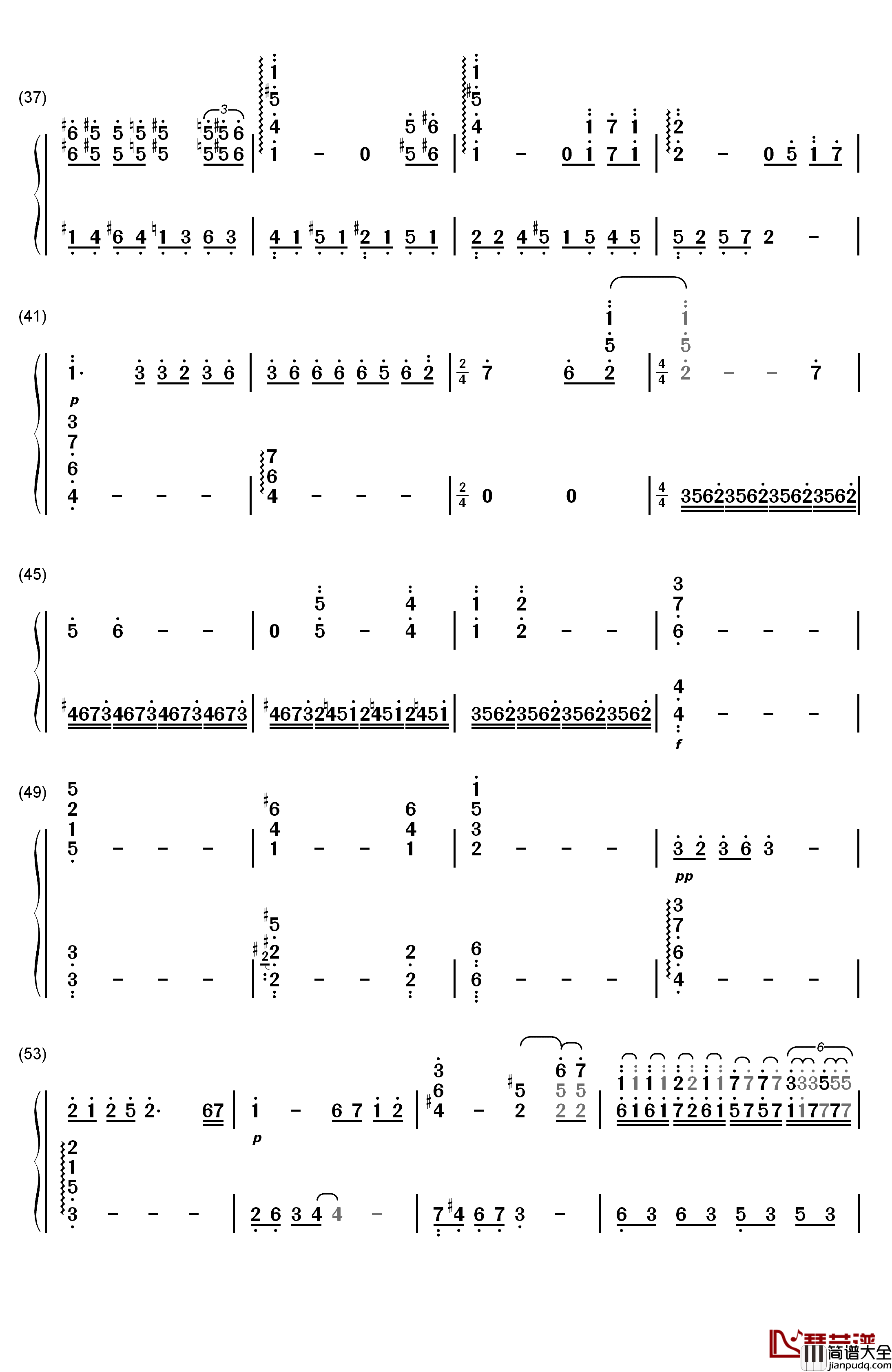 _千与千寻_钢琴简谱_数字双手_久石让_宫崎骏