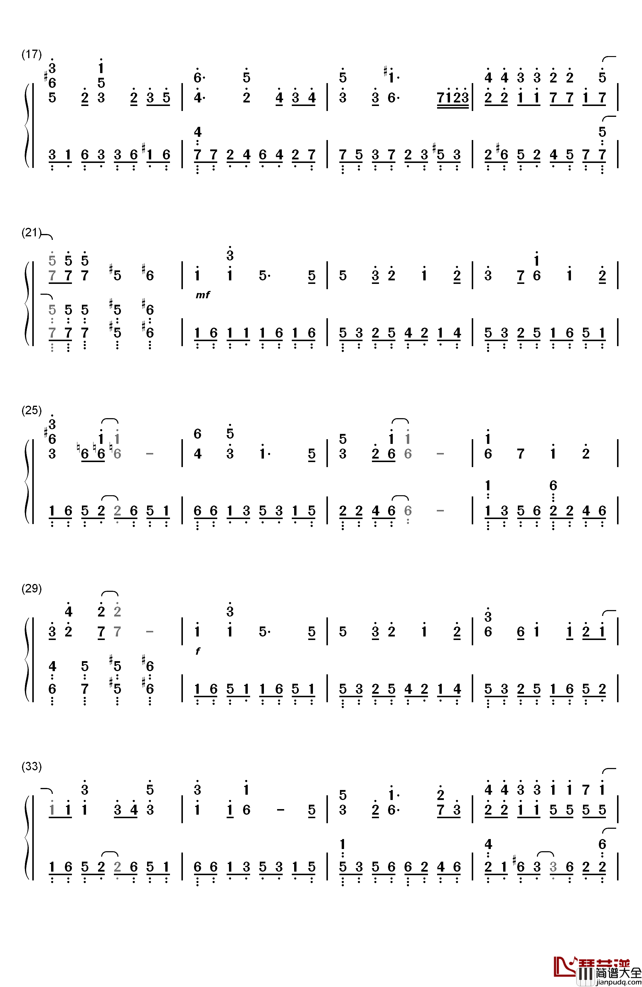 Star!!钢琴简谱_数字双手_田中秀和