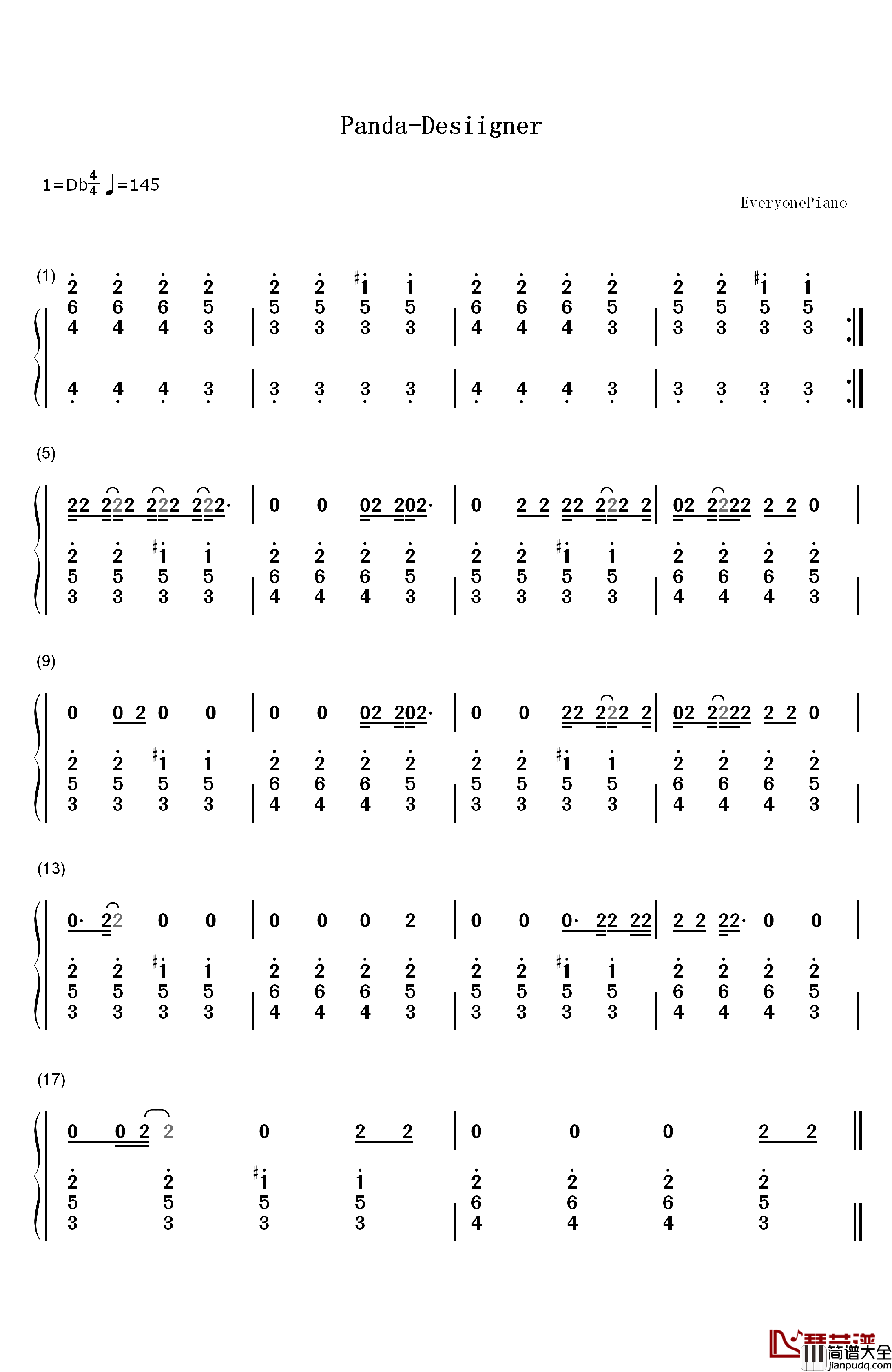 Panda钢琴简谱_数字双手_Desiigner