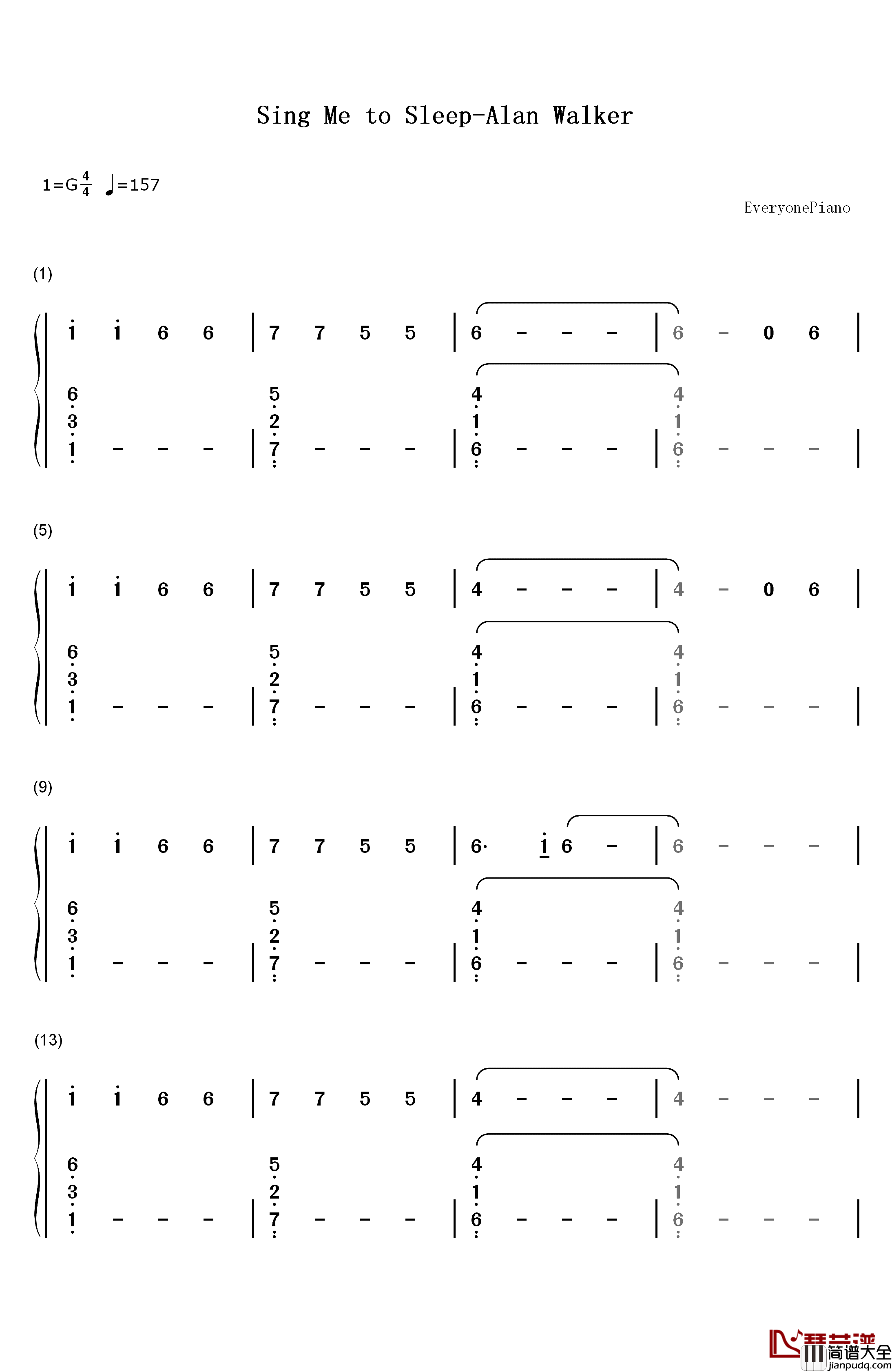 Sing_Me_to_Sleep钢琴简谱_数字双手_Alan_Walker