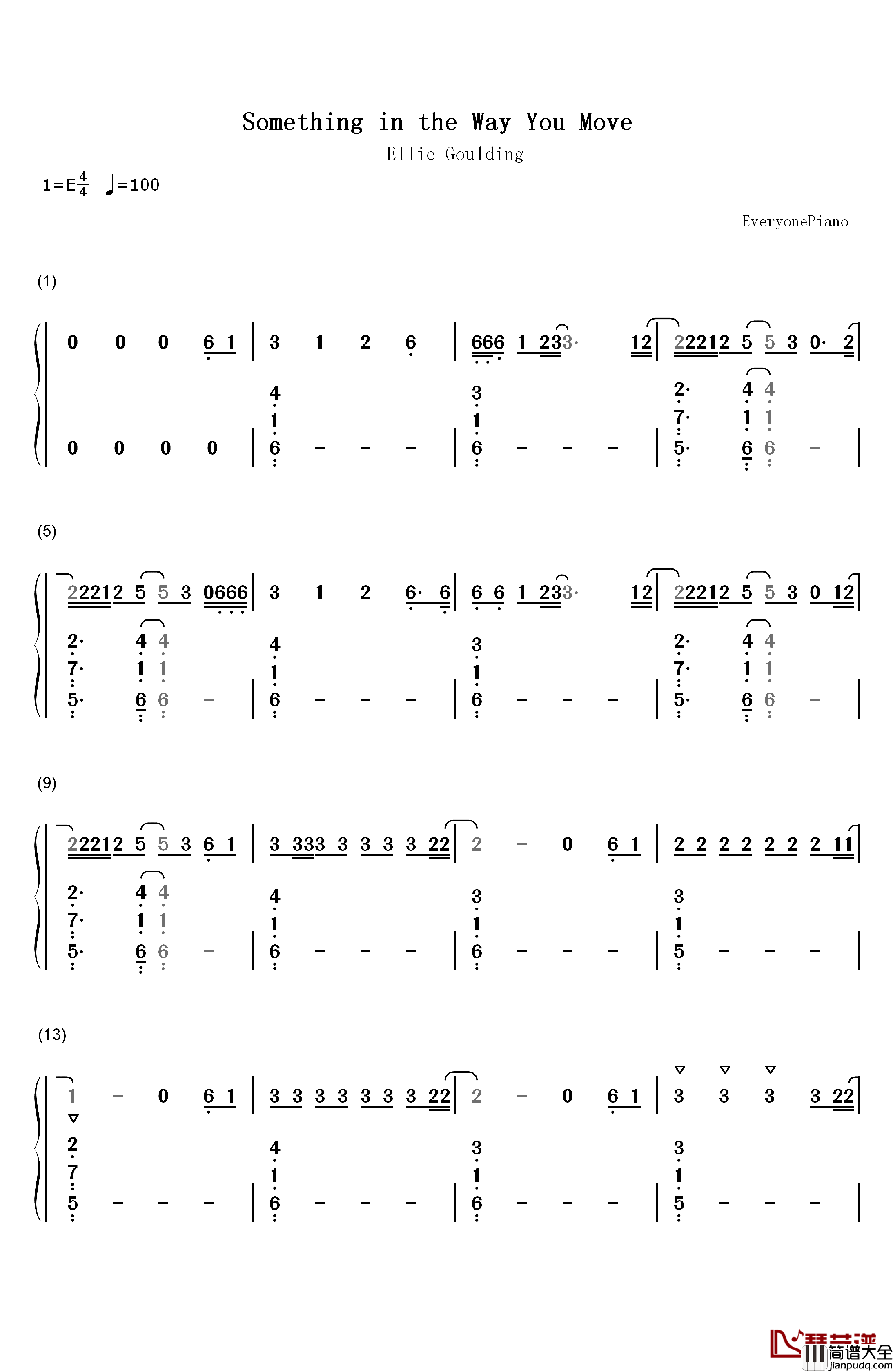 Something_in_the_Way_You_Move钢琴简谱_数字双手_Ellie_Goulding