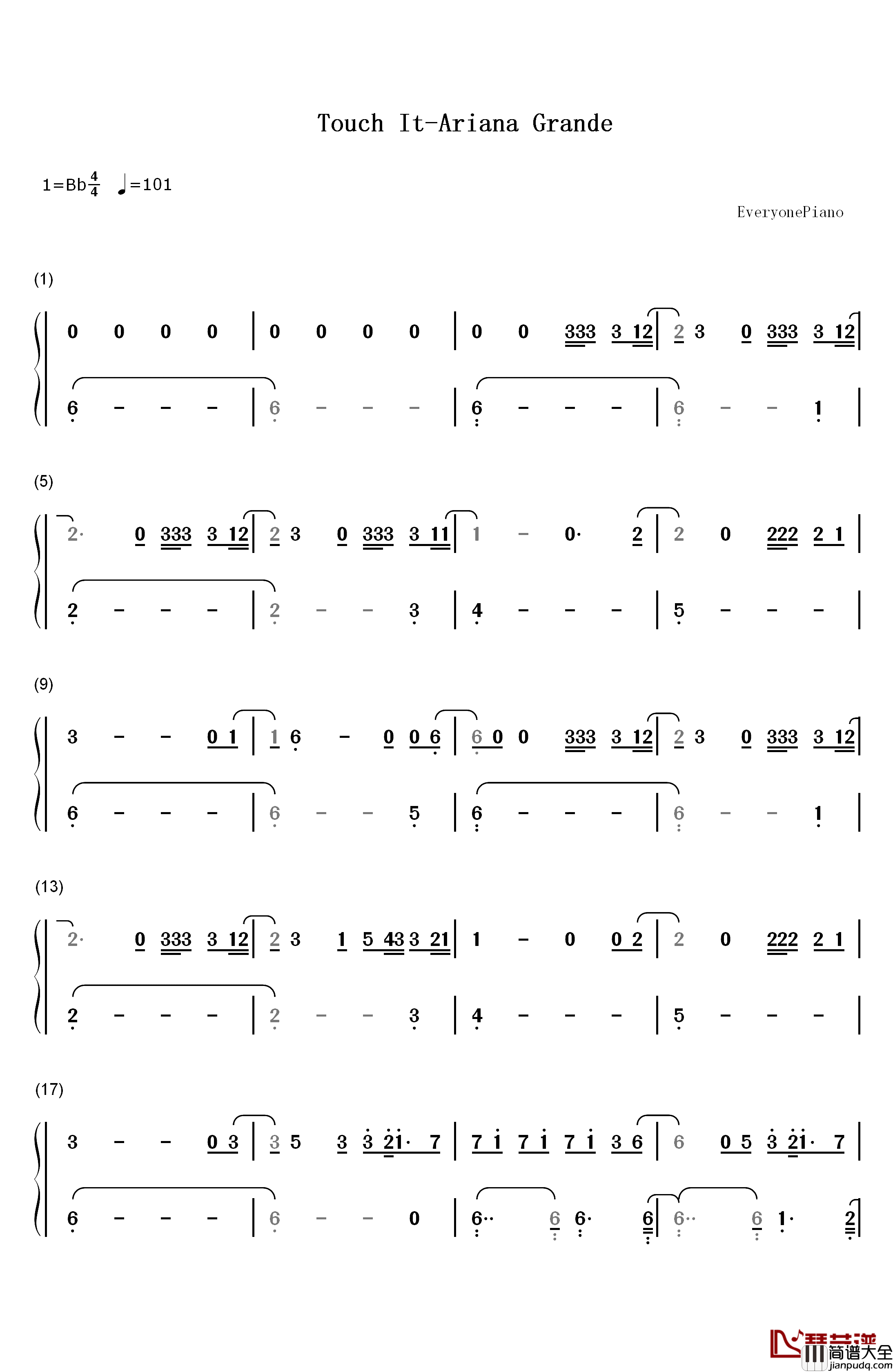 Touch_It钢琴简谱_数字双手_Ariana_Grande