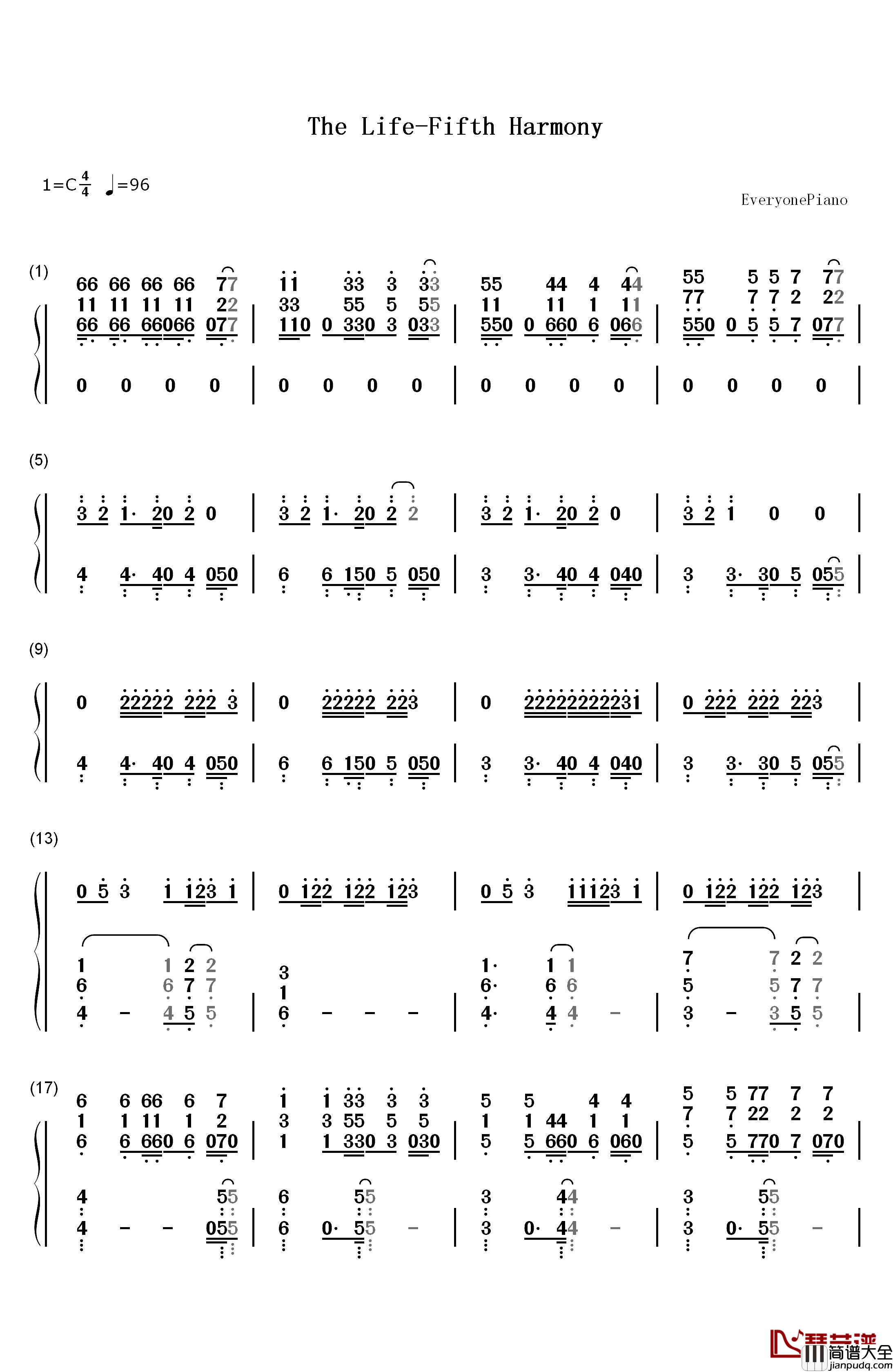 The_Life钢琴简谱_数字双手_Fifth_Harmony