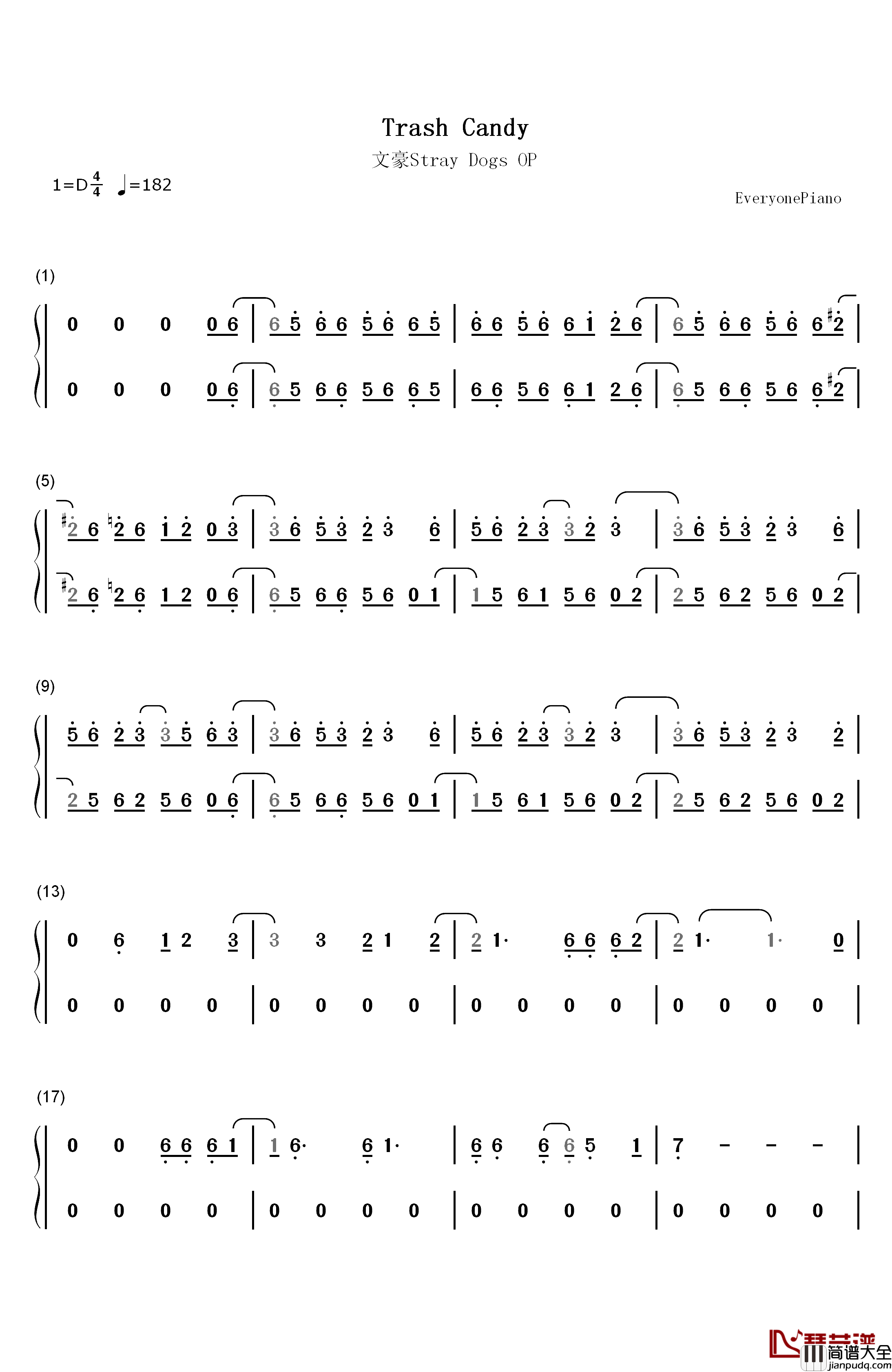 Trash_Candy钢琴简谱_数字双手_Granrodeo