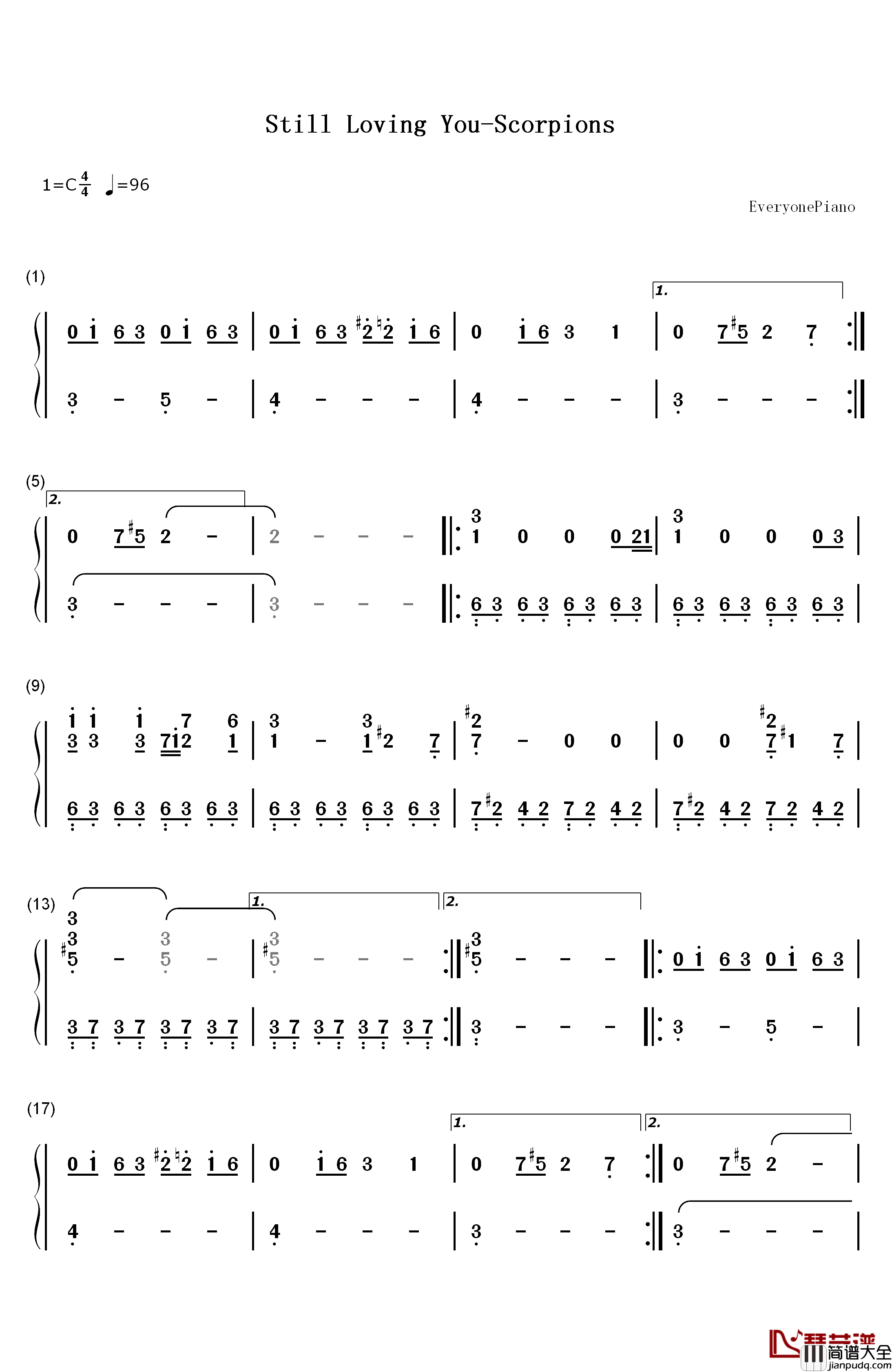 Still_Loving_You钢琴简谱_数字双手_Scorpions