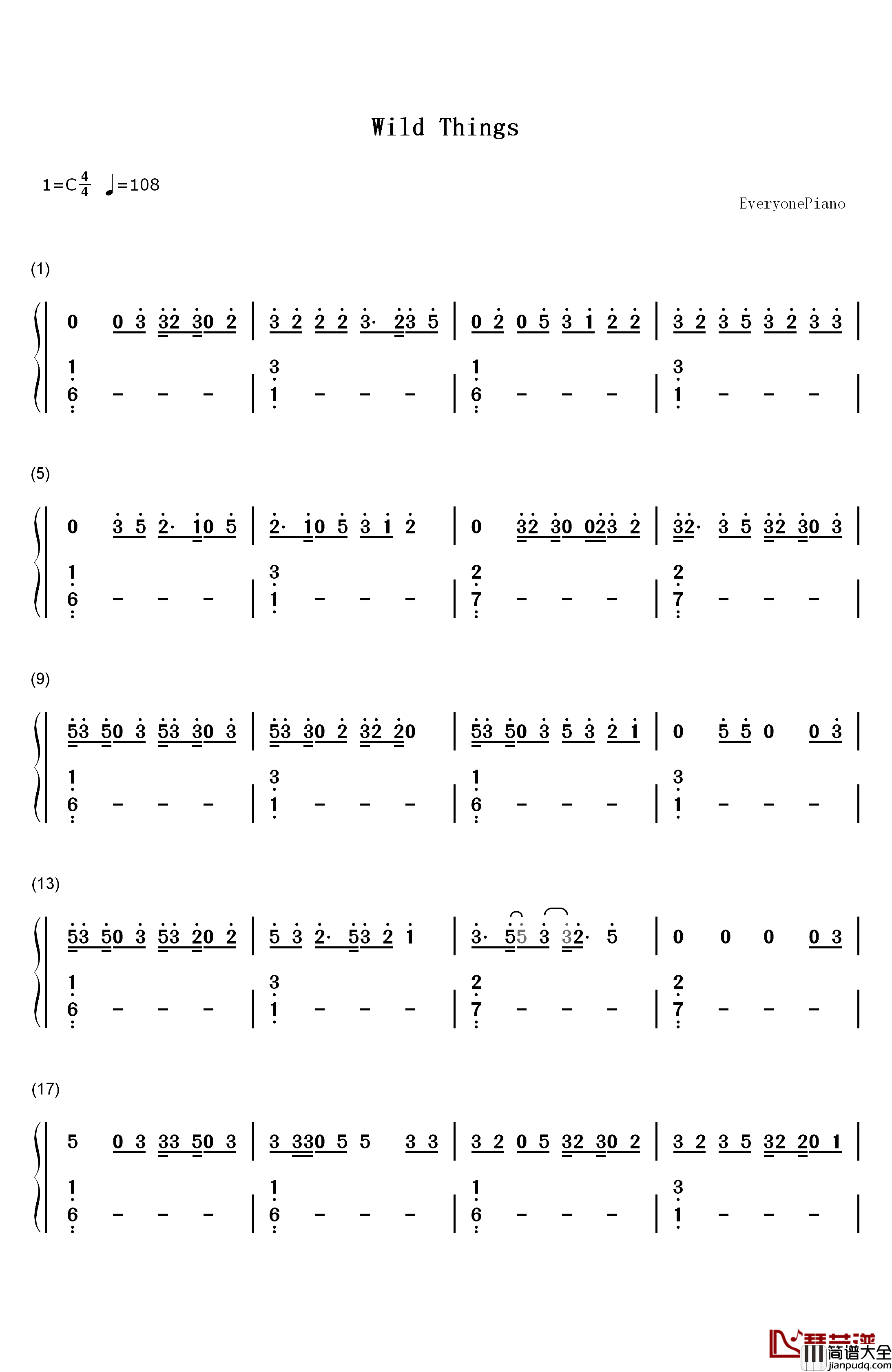 Wild_Things钢琴简谱_数字双手_Alessia_Cara