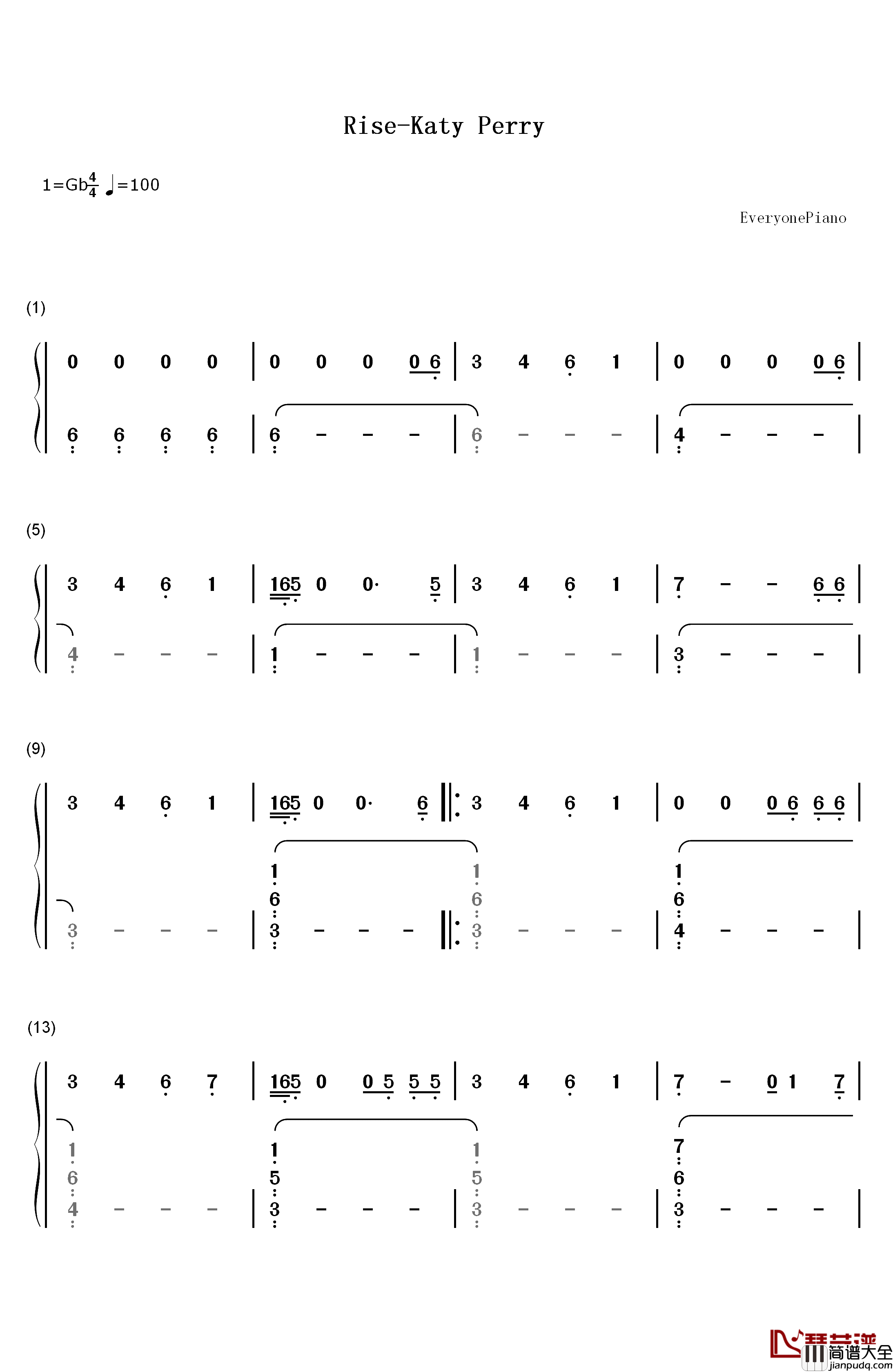 Rise钢琴简谱_数字双手_Katy_Perry