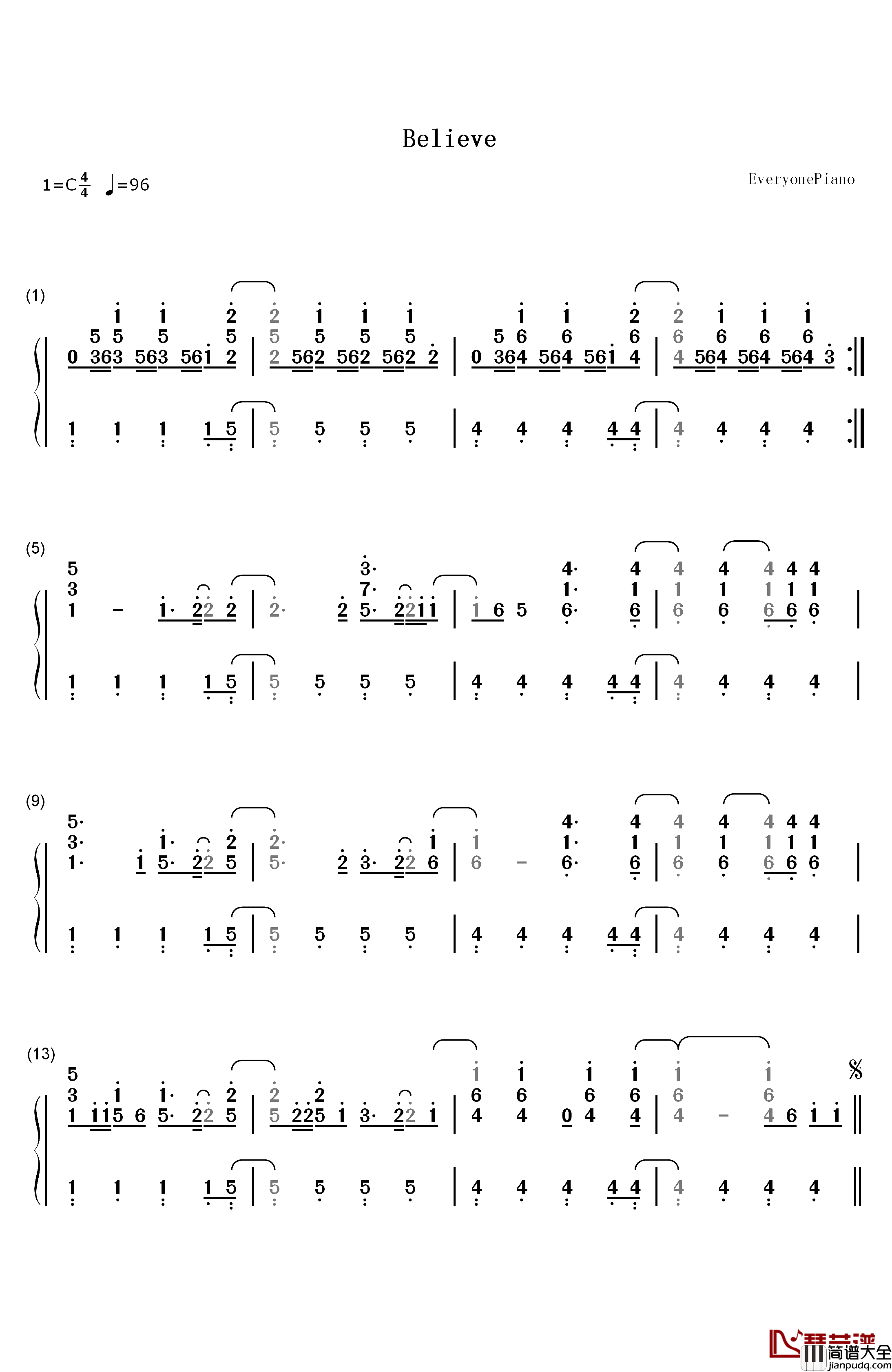 Believe钢琴简谱_数字双手_Shawn_Mendes