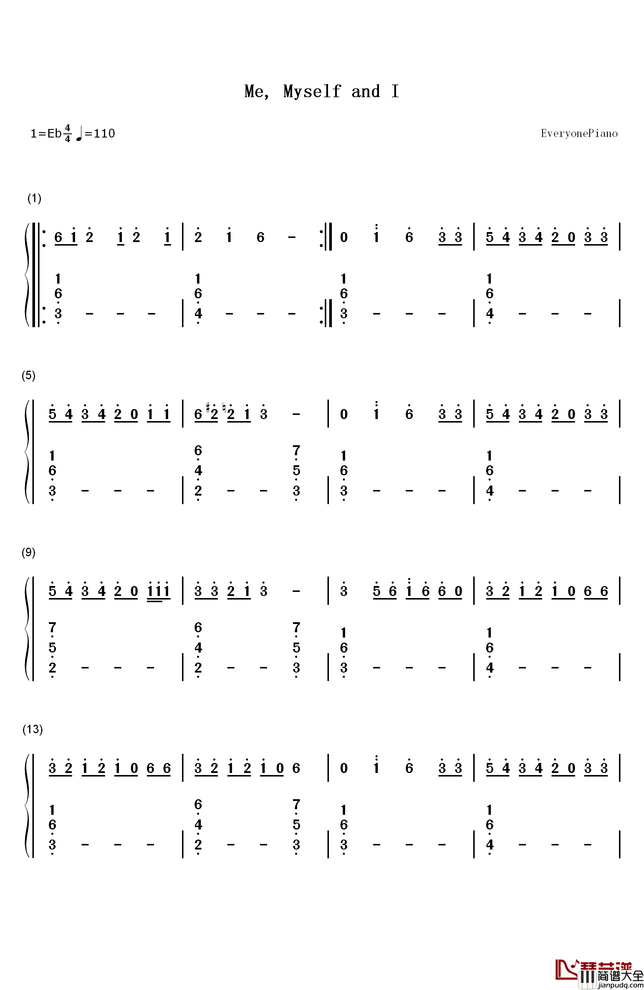Me_Myself_and_I钢琴简谱_数字双手_G_Eazy/_Bebe_Rexha