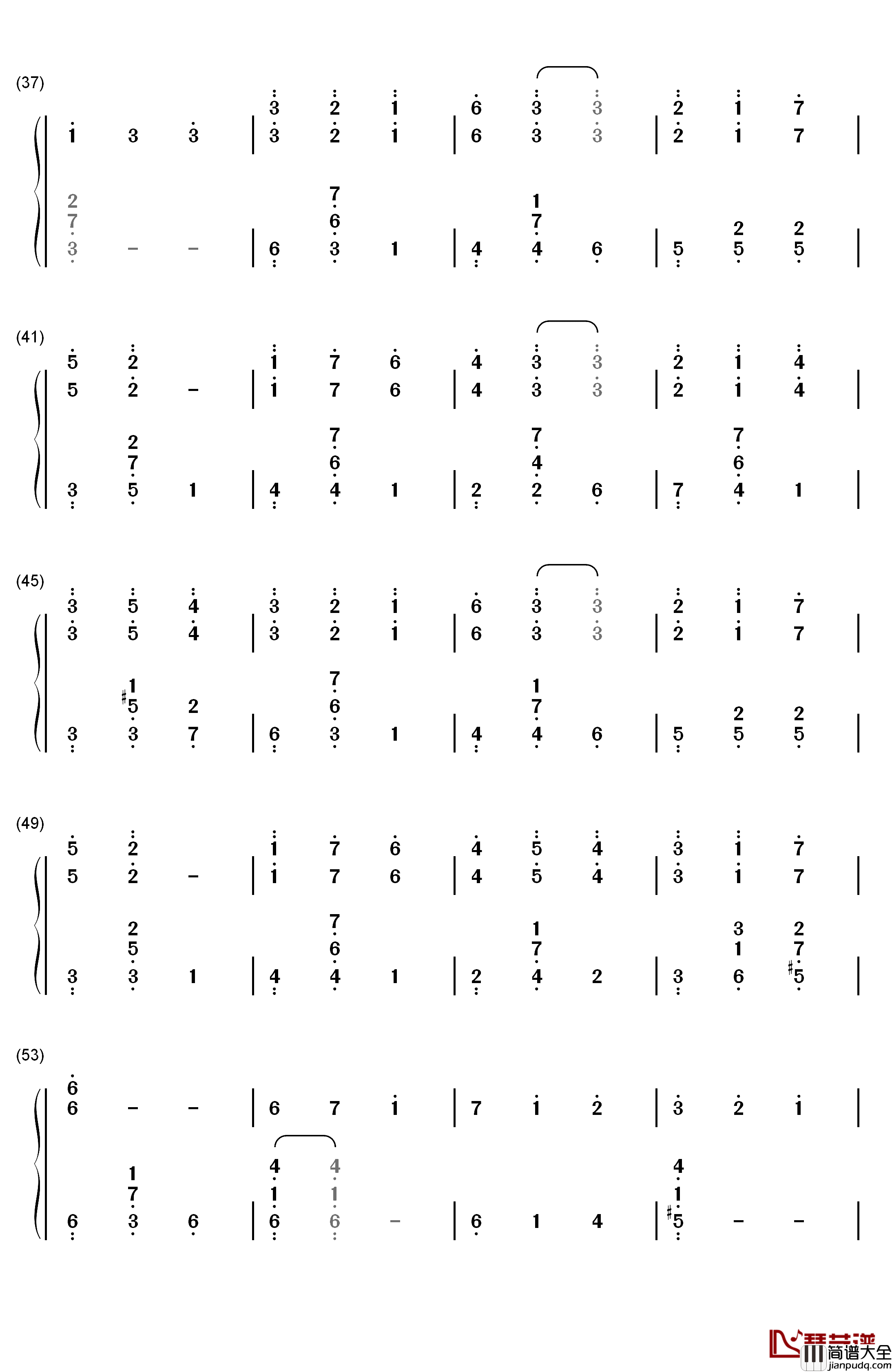 久远寺有珠钢琴简谱_数字双手_深泽秀行