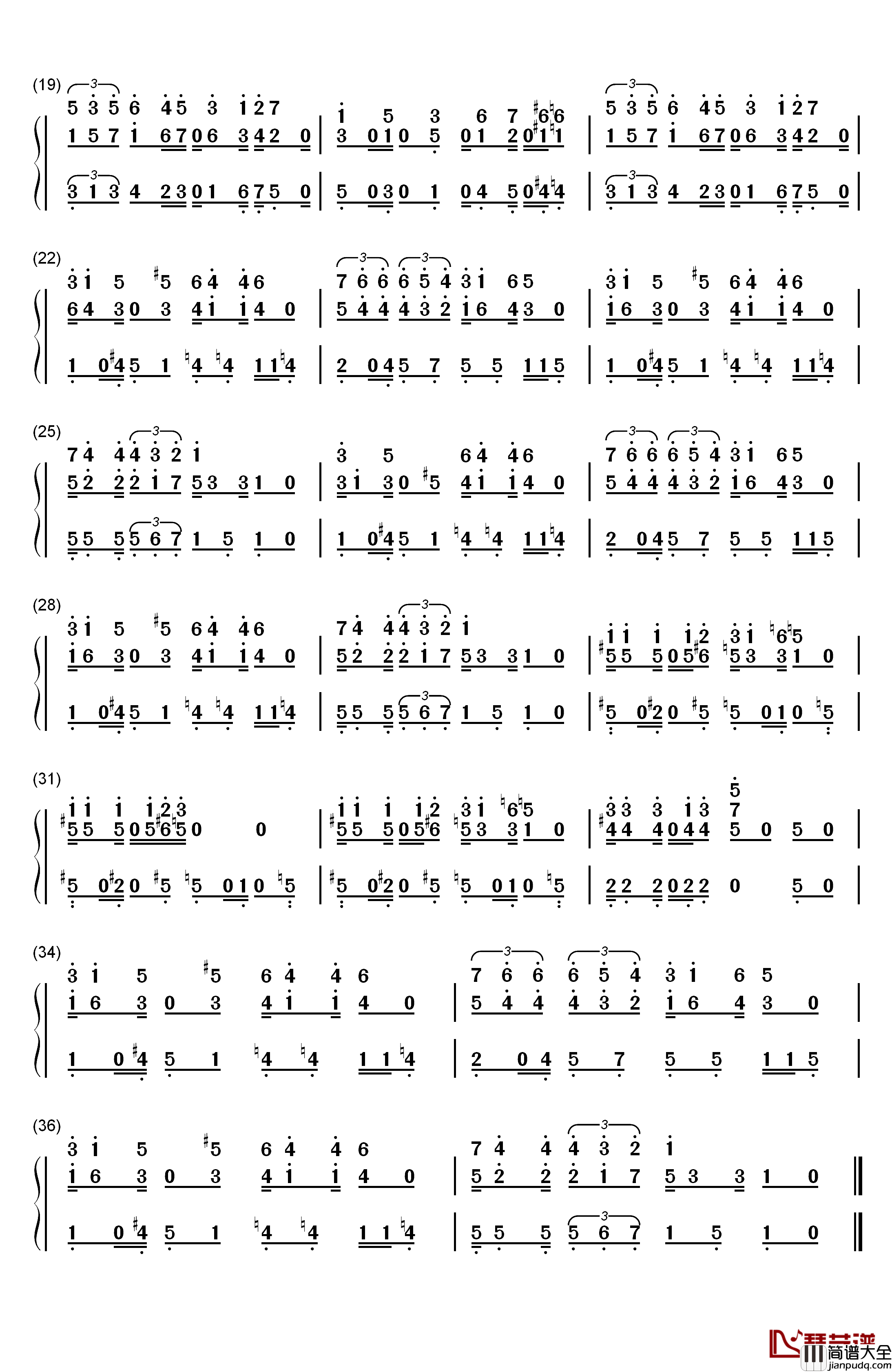 超级玛丽主题曲钢琴简谱_数字双手_近藤浩治