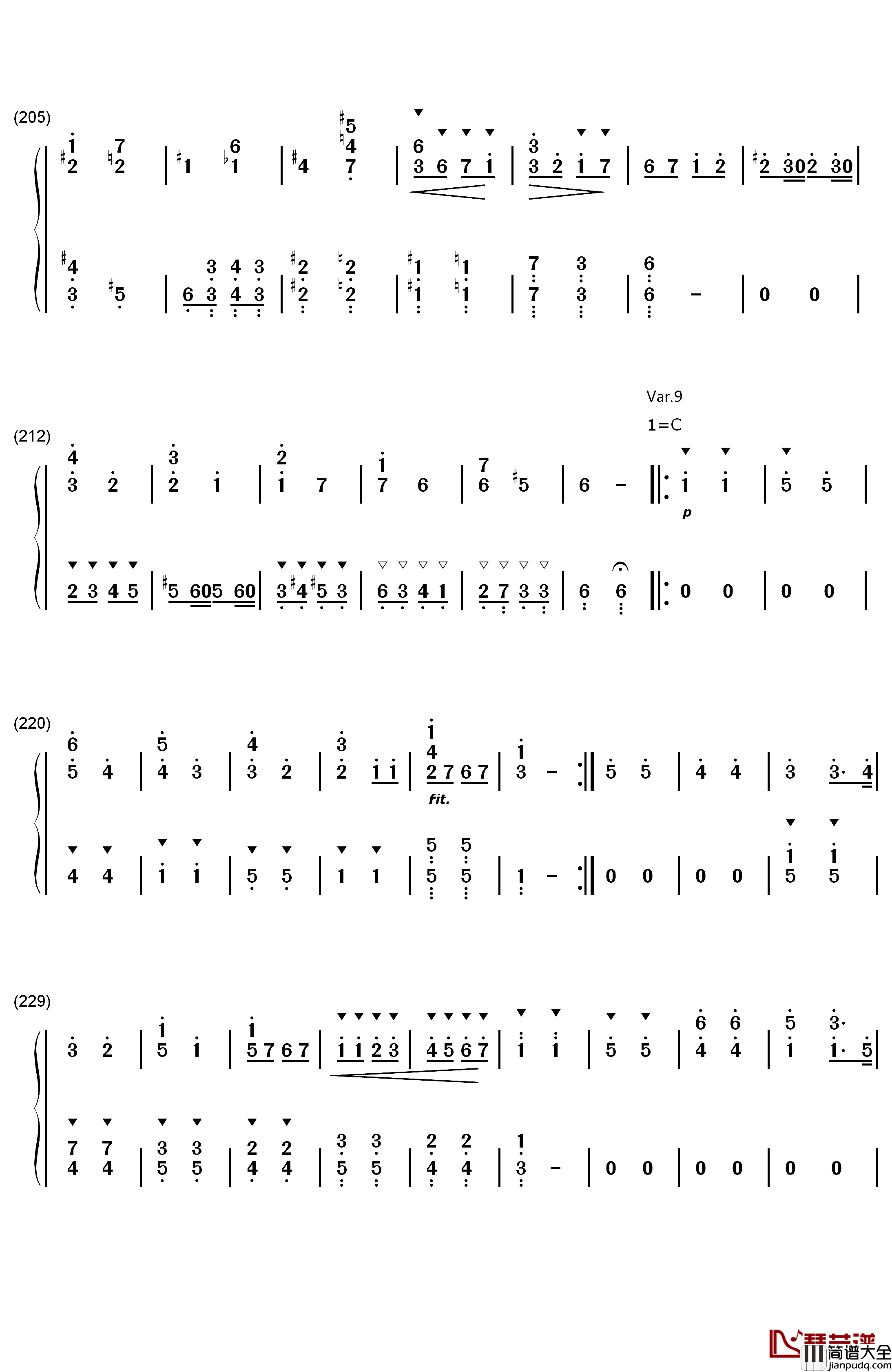 小星星变奏曲钢琴简谱_数字双手_莫扎特